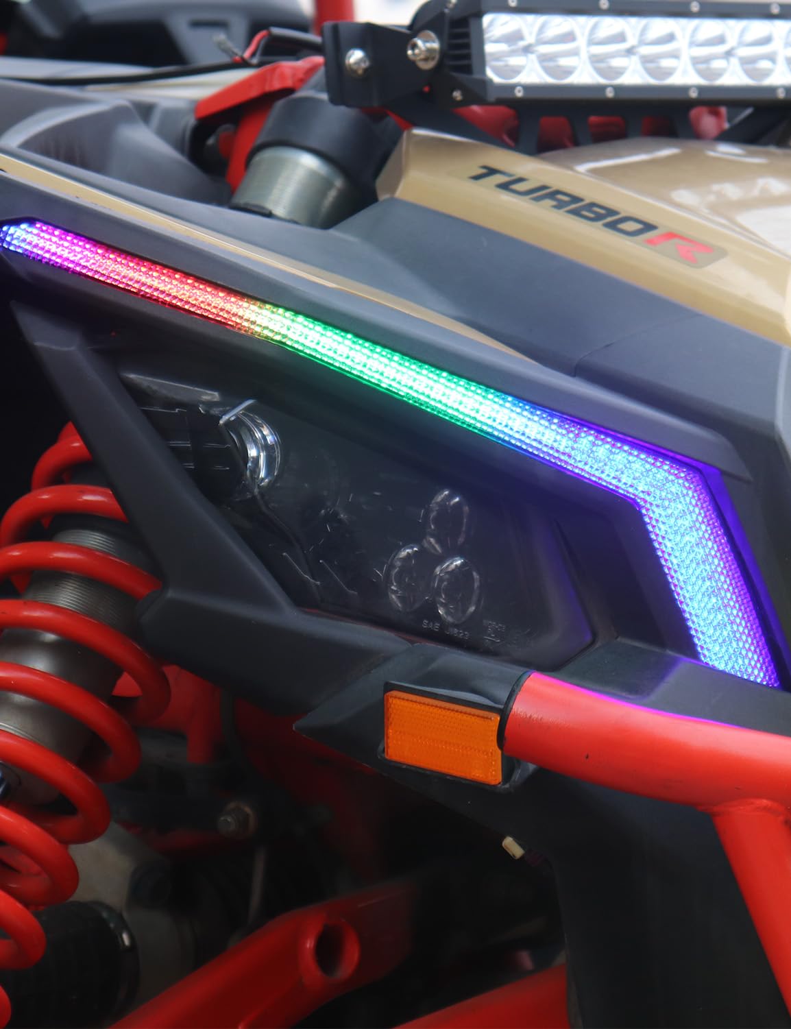 Chelhead X3 Led Fang Lights, RGB APP Remote Controlled, Turning Light Chasing Color Front Signature Light Assembly Compatible wi