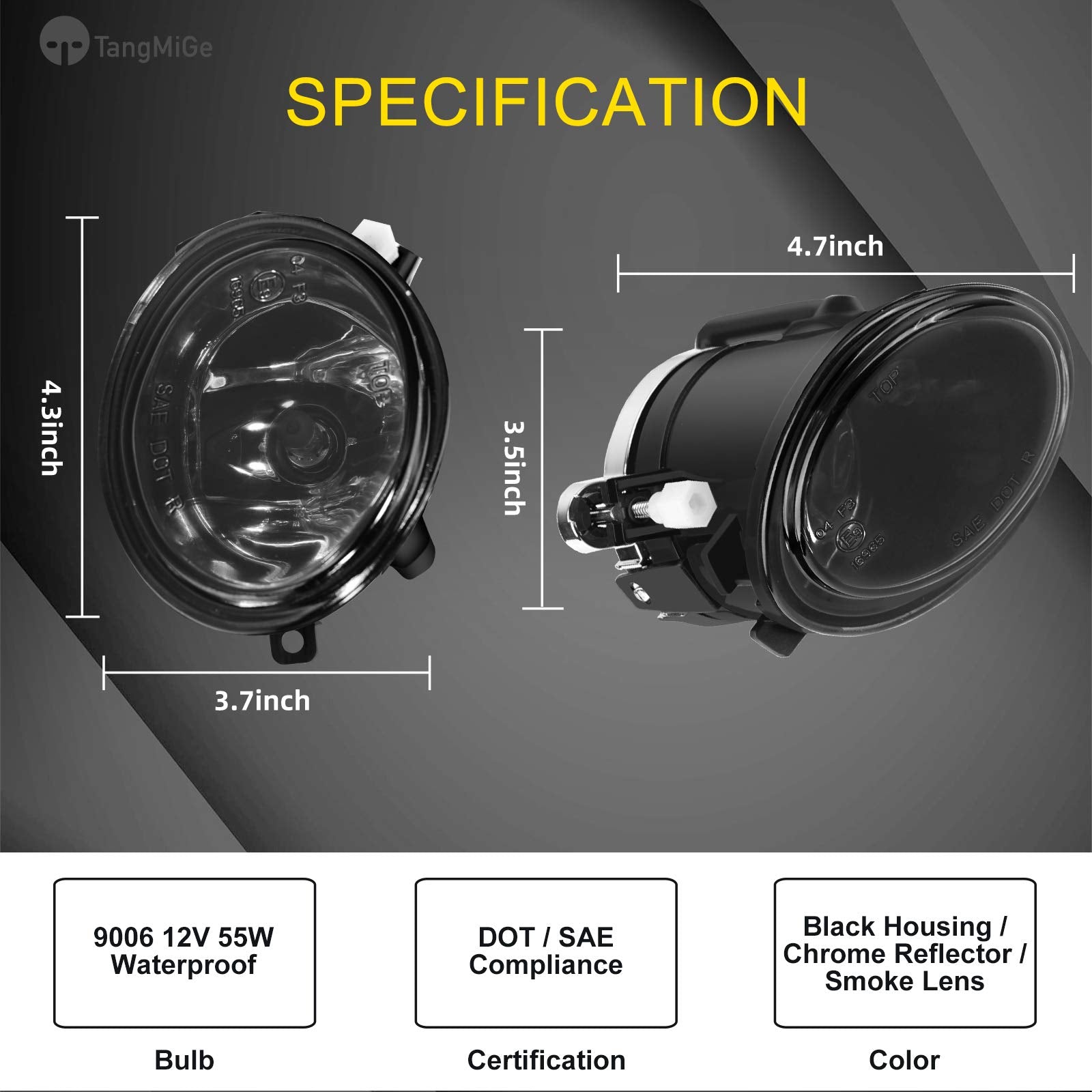 Tangmige Fog Lights Lamps For 2000-2006 Bmw (E46 M3 E39 M5) / 3 Series (320I 323I 325I 325Xi 330I 330Xi Sedan W/Sport Package, 325I 325Xi Wagon W/Sport Package) Premium Assembly, 1 Pair, Smoke Lens