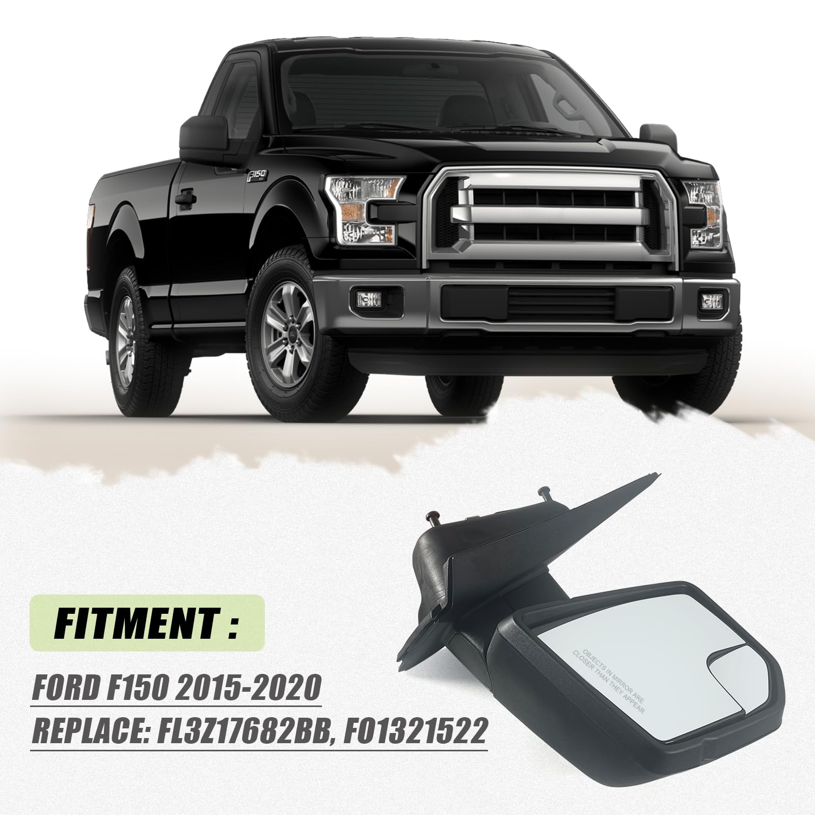Lqito Right Passenger Side Door Mirror with Blind Spot Glass Power Fits 2015-2020 Ford F150 Without Turn Signal Light Non-Heated