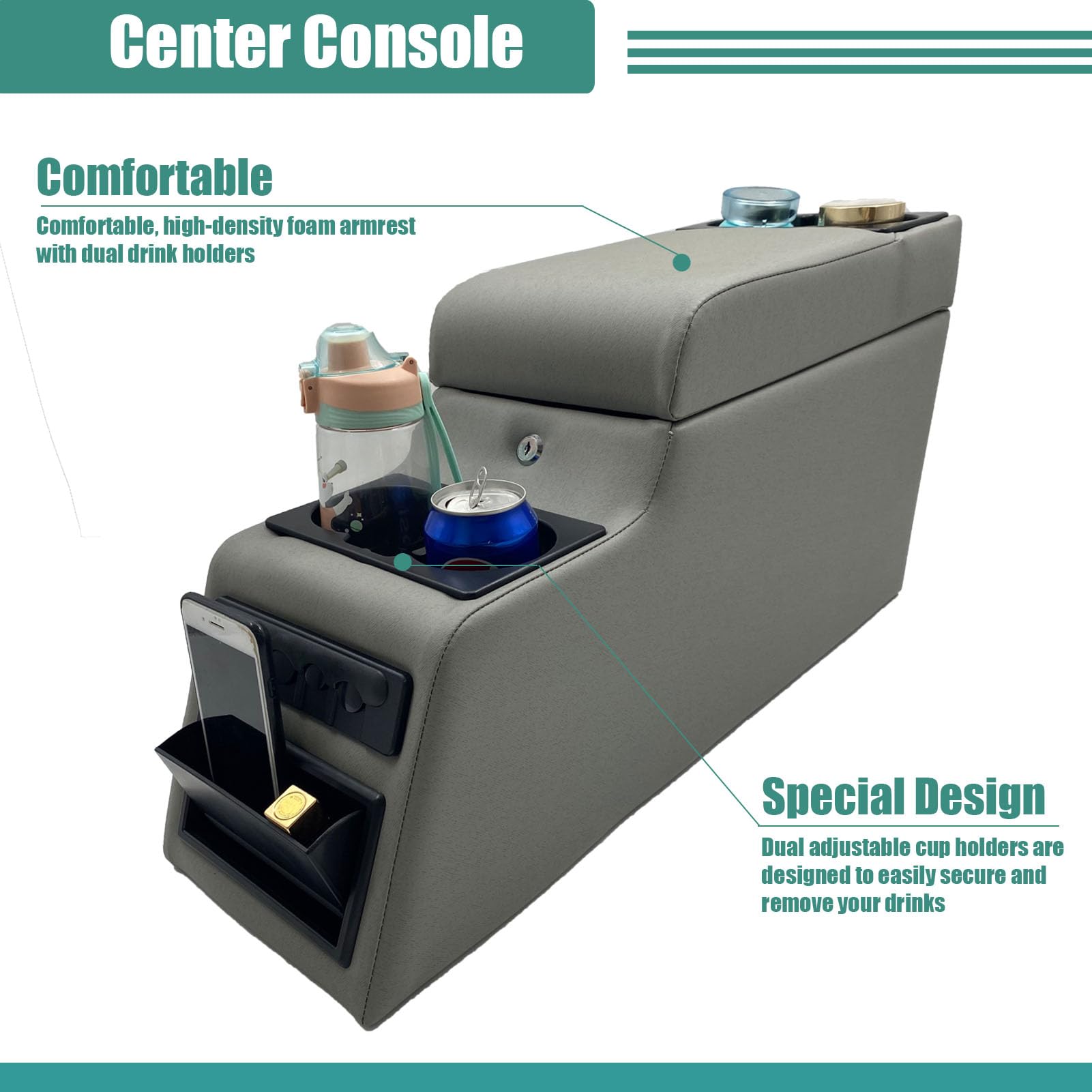MOOSUN Deluxe Locking Center Console for Jeep CJ-5/CJ-7/Wrangler YJ, Gray, Model MS-FSX-31515
