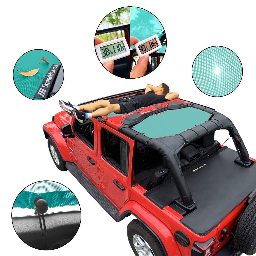 Shadeidea Sun Shade Top For Jeep Wrangler Jl Unlimited (2018-2023) 4 Door Front And Rear 2 Piece-Tiff Blue Mesh Screen Sunshade