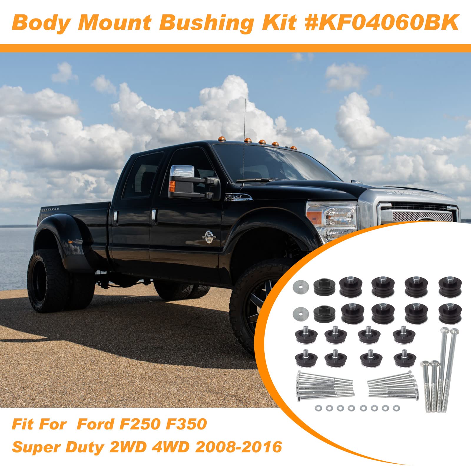 Body Mount Bushing KF04060BK Compatible with Ford F250 F350 2008-2016 Super Duty 2WD 4WD,Polyurethane Cab & Body Mount Steel Sle
