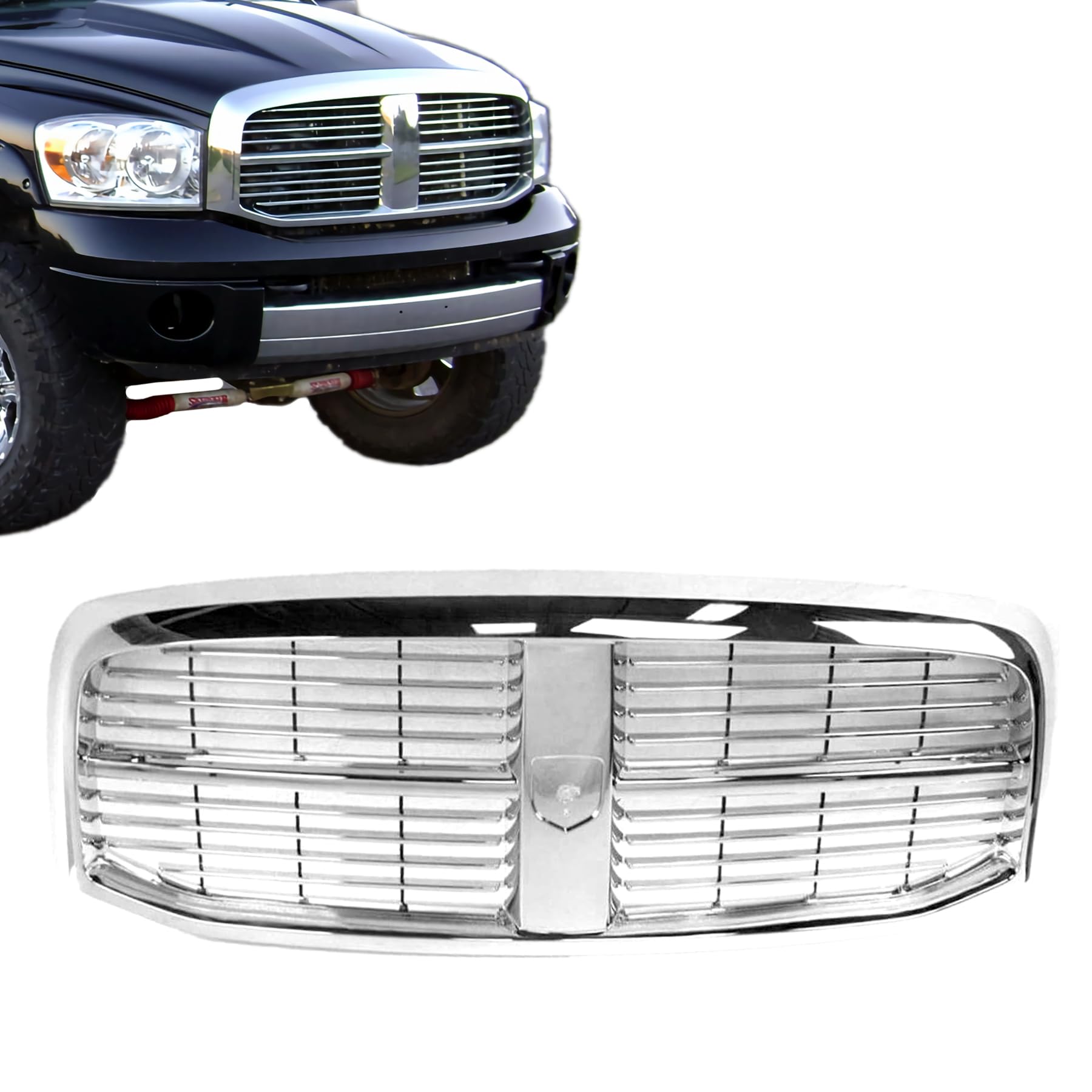 CarPartsDepot Front Grille Grill All Chrome for 2006-2009 DODGE RAM 1500 2500 3500 Pickup Truck Fit CH1200281 55077778AF New