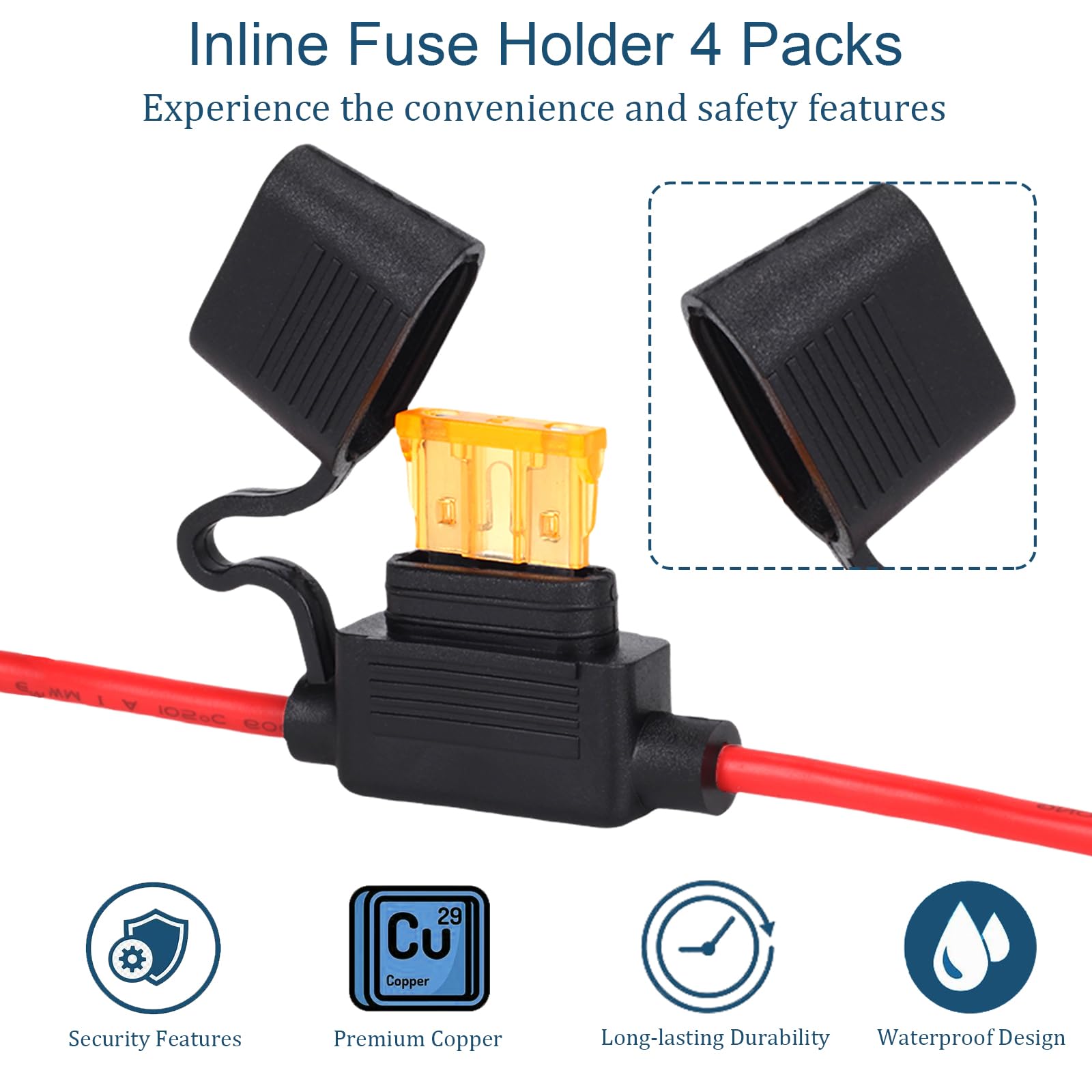 Anyongora 4 Packs 12AWG Inline Fuse Holder, Waterproof Automotive Blade Fuse Holder with 40 PCS Standard Fuses ATC/ATO (4 of Eac