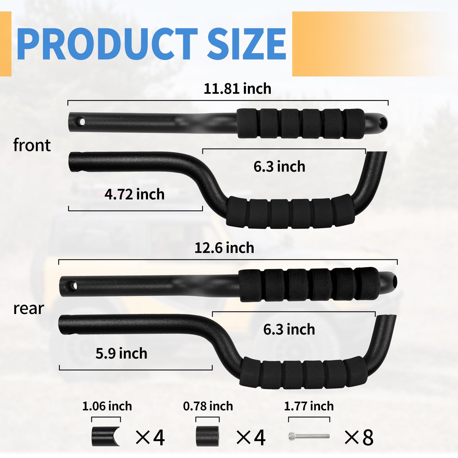 ROADER Bronco Front & Rear Roll Bar Grab Handles Compatible with 2023 2024 New Ford Bronco 2021 2022 4 Door, Aluminum Alloy Grip