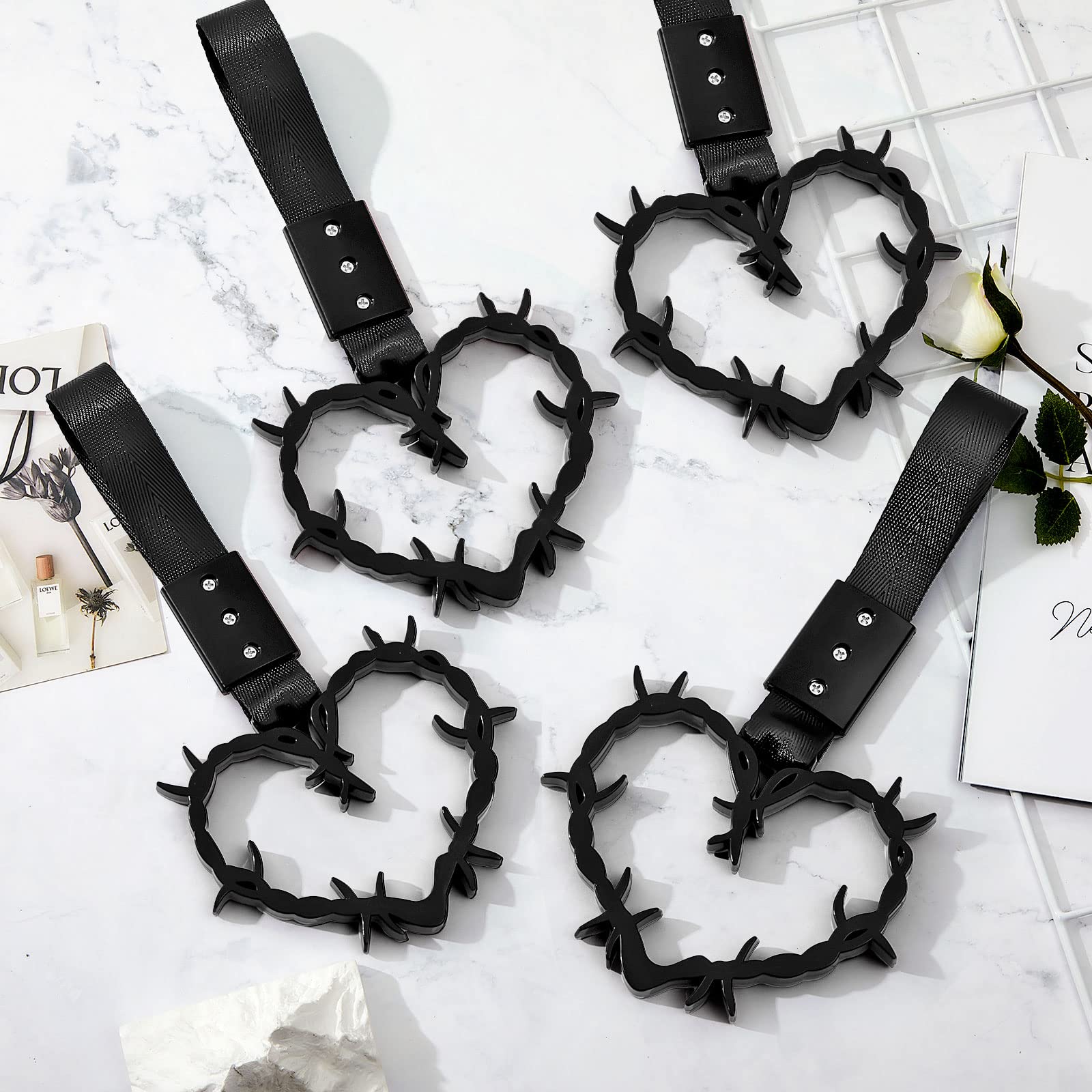 Fabbay 2 Pieces Heart Handle Keychains Car Accessory Heart Hand Strap Drift Charm For Car Interior Exterior Decoration(Black,Tho