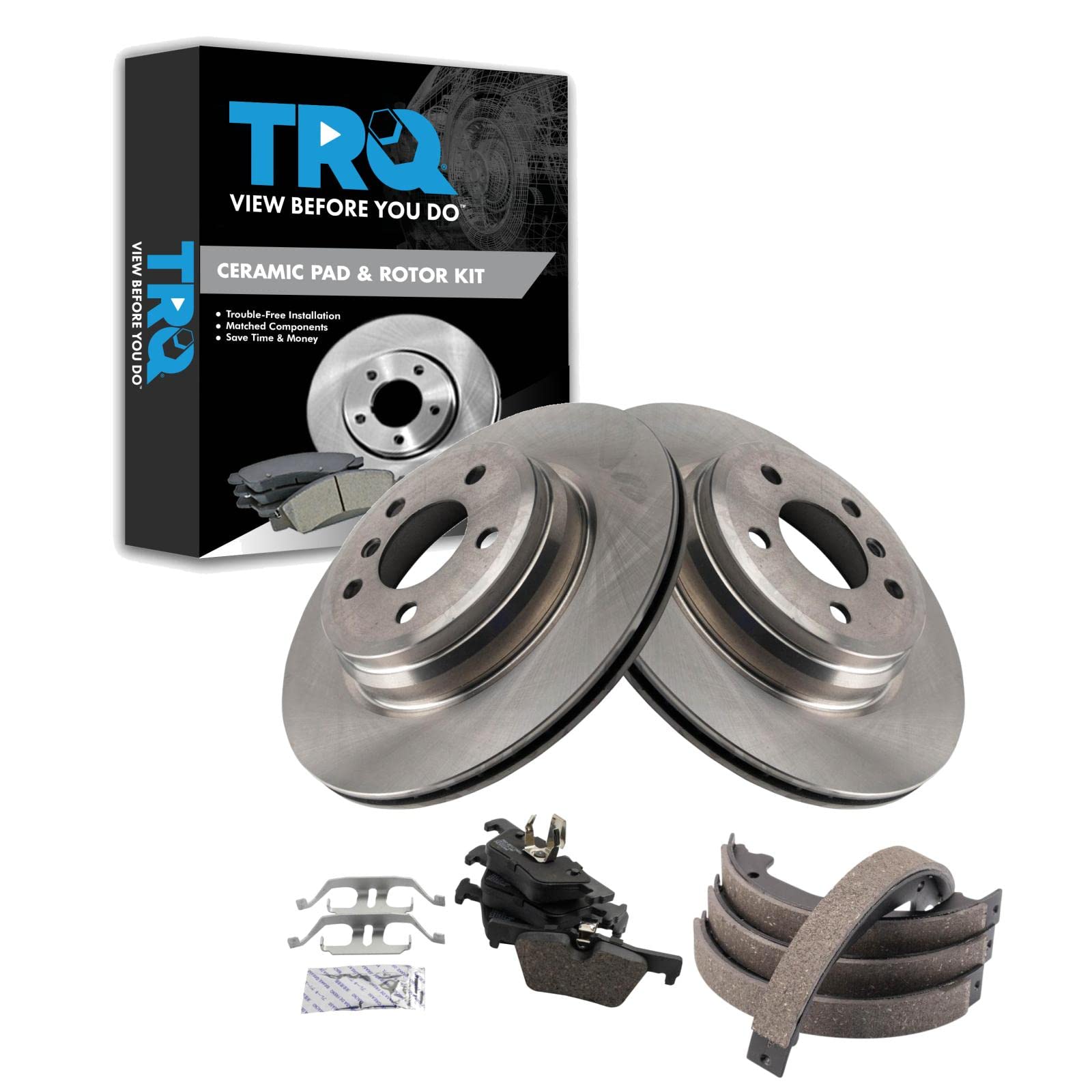 Trq Rear Brake Pad & Rotor Kit Brake Pads Brake Rotor Parking Brake Shoe Set Ceramic Compatible With 2016 Bmw 428I 2015-2016 428