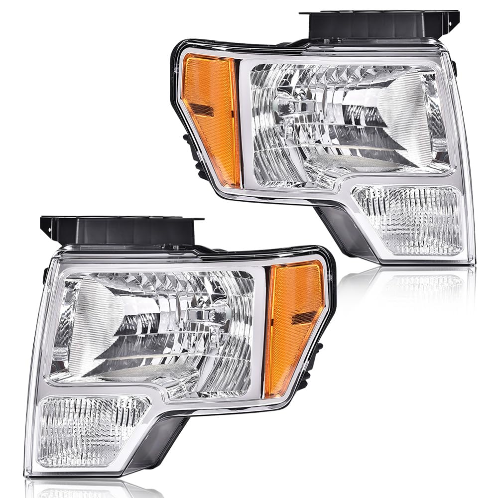 PIT66 Front Headlights Assembly Headlamps Compatible with Ford F150 2009 2010 2011 2012 2013 2014 Driver & Passenger Side Clear 