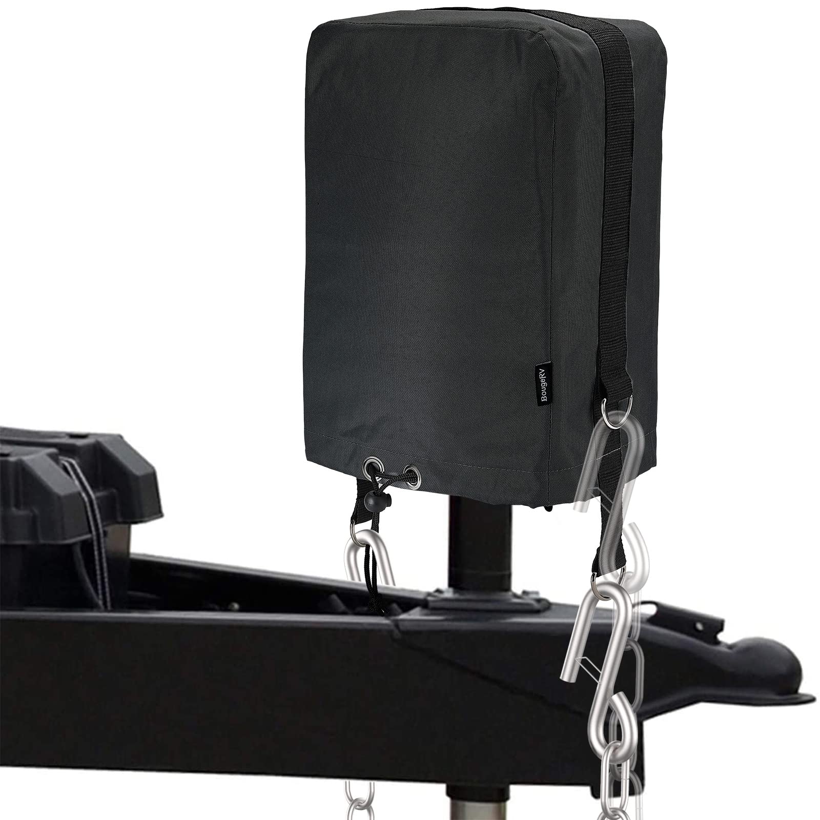 BougeRV RV Electric Tongue Jack Cover, 600D Black Protective Cover with D Rings, Model IRV082, Universal Fit for RV Accessories