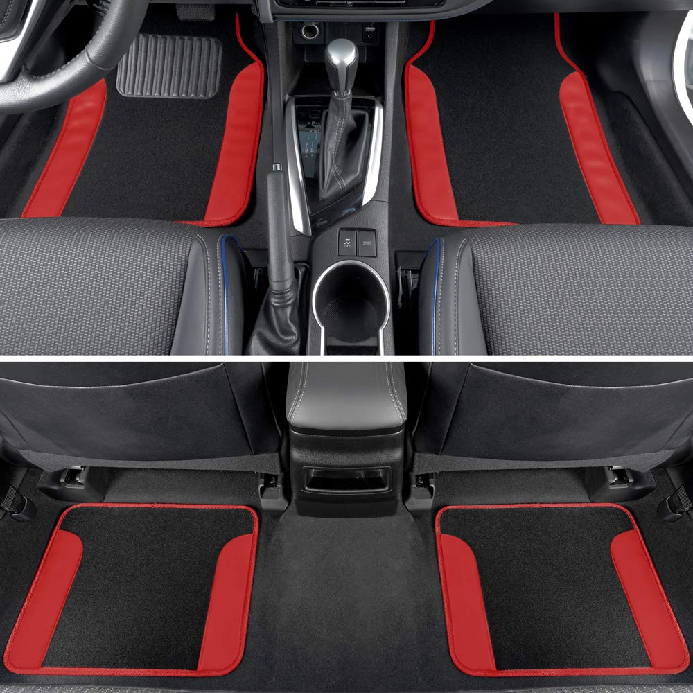 Bdk Floor Mats For Cars, Two-Tone Carpet Car Floor Mats With Faux Leather Accents, Automotive Floor Mat Set With Built-In Heel P