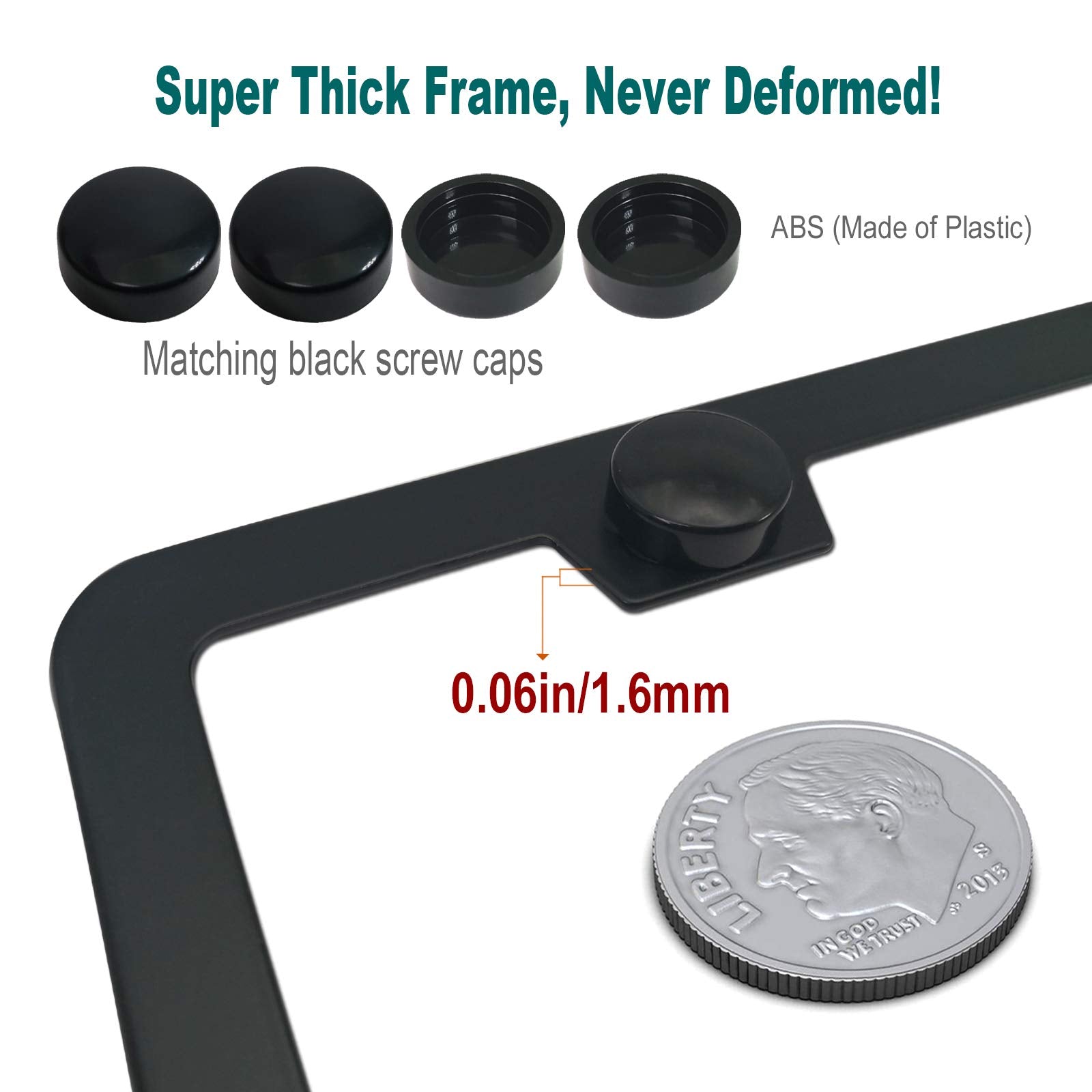 Aootf License Plate Frames- Matte Black Aluminum Car Tag Cover, 2 Pack Heavy Duty Front & Rear Holders For Women/Men, With Screw