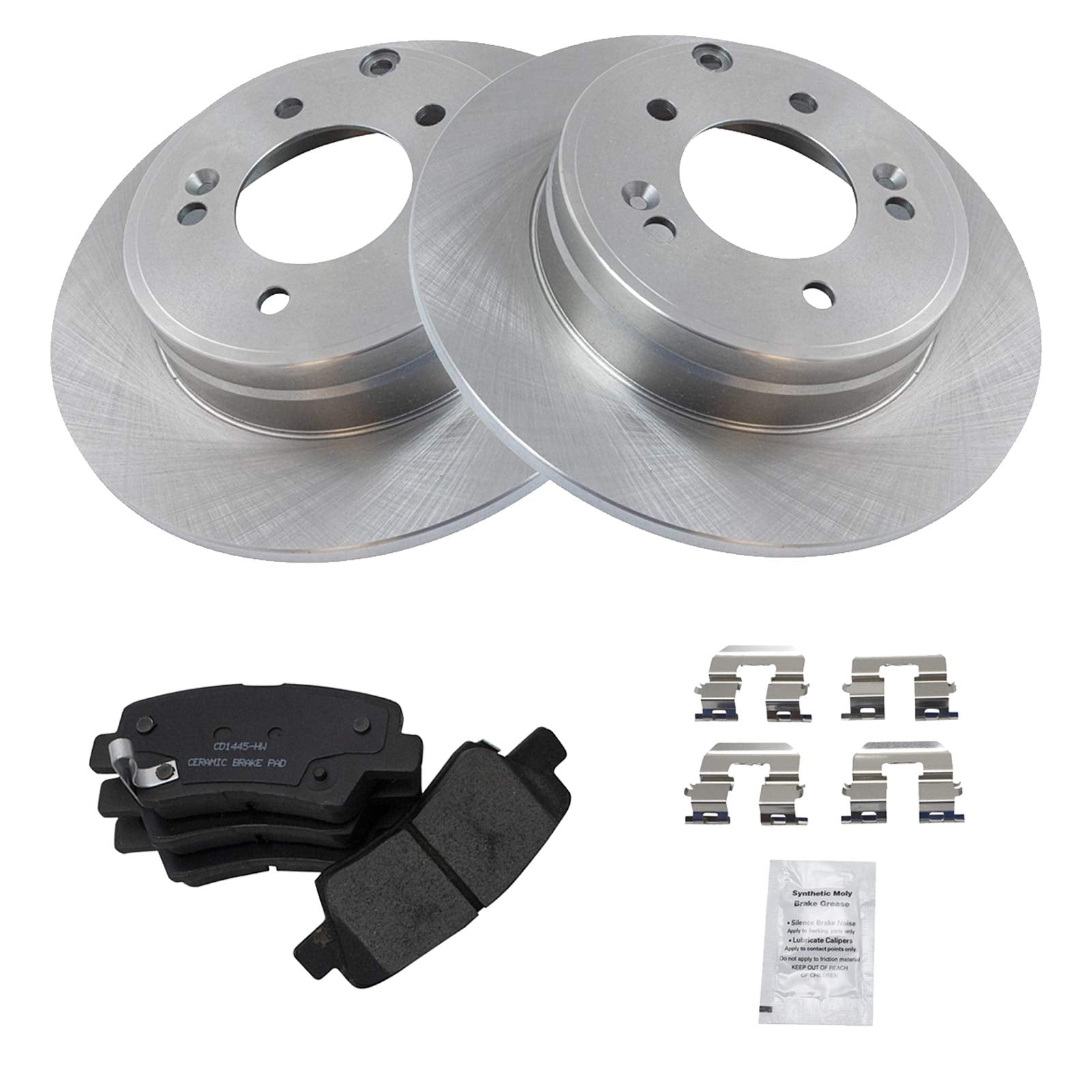 TRQ Rear Brake Pad & Rotor Kit Brake Pads Brake Rotor Ceramic Compatible with 2012-2017 Hyundai Azera 2011-2015 Sonata Kia Optim