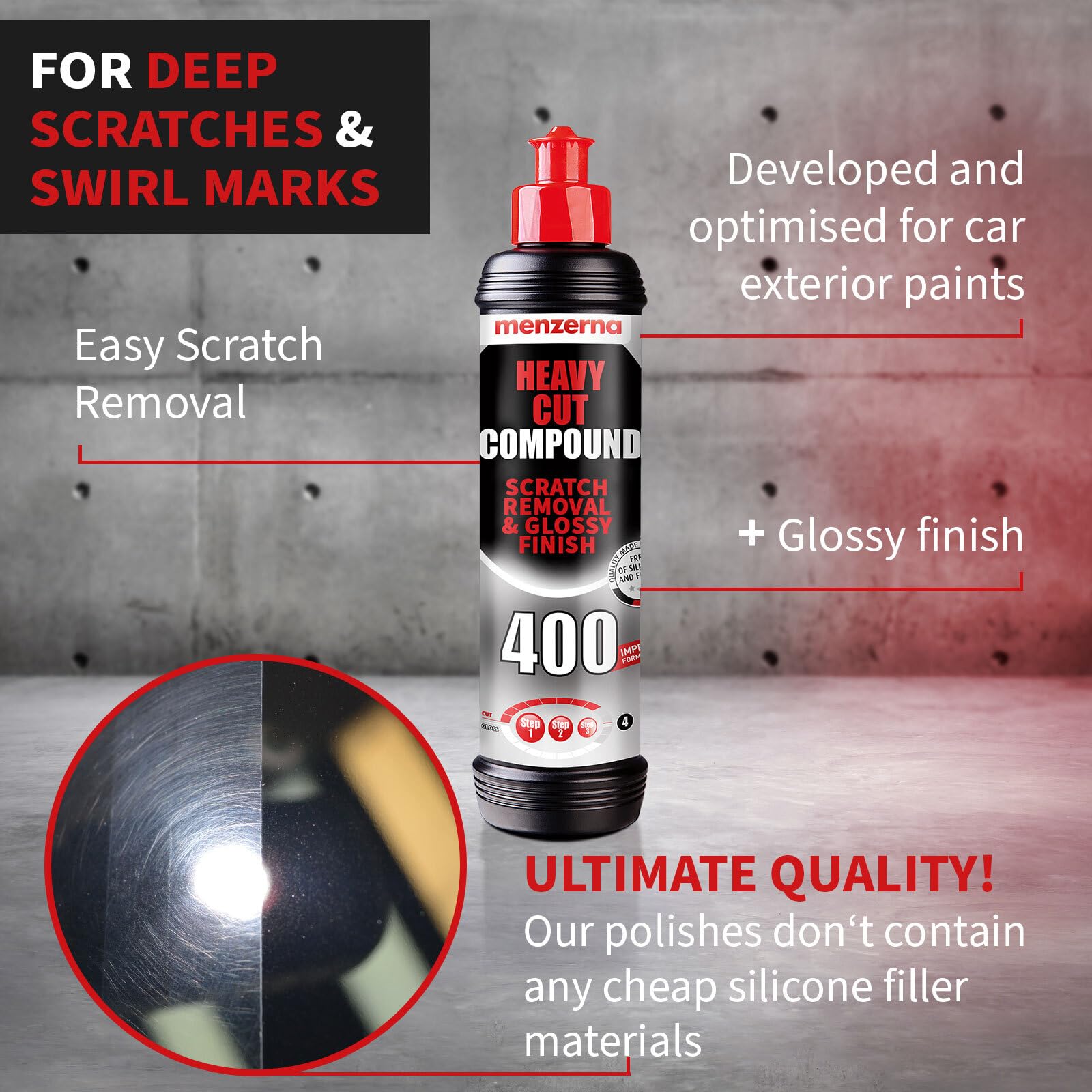 Menzerna Heavy Cut Compound 400 - 8oz Buffing & Polishing Polish for Scratches, Swirls & Holograms - Silicone Free, High Abrasion