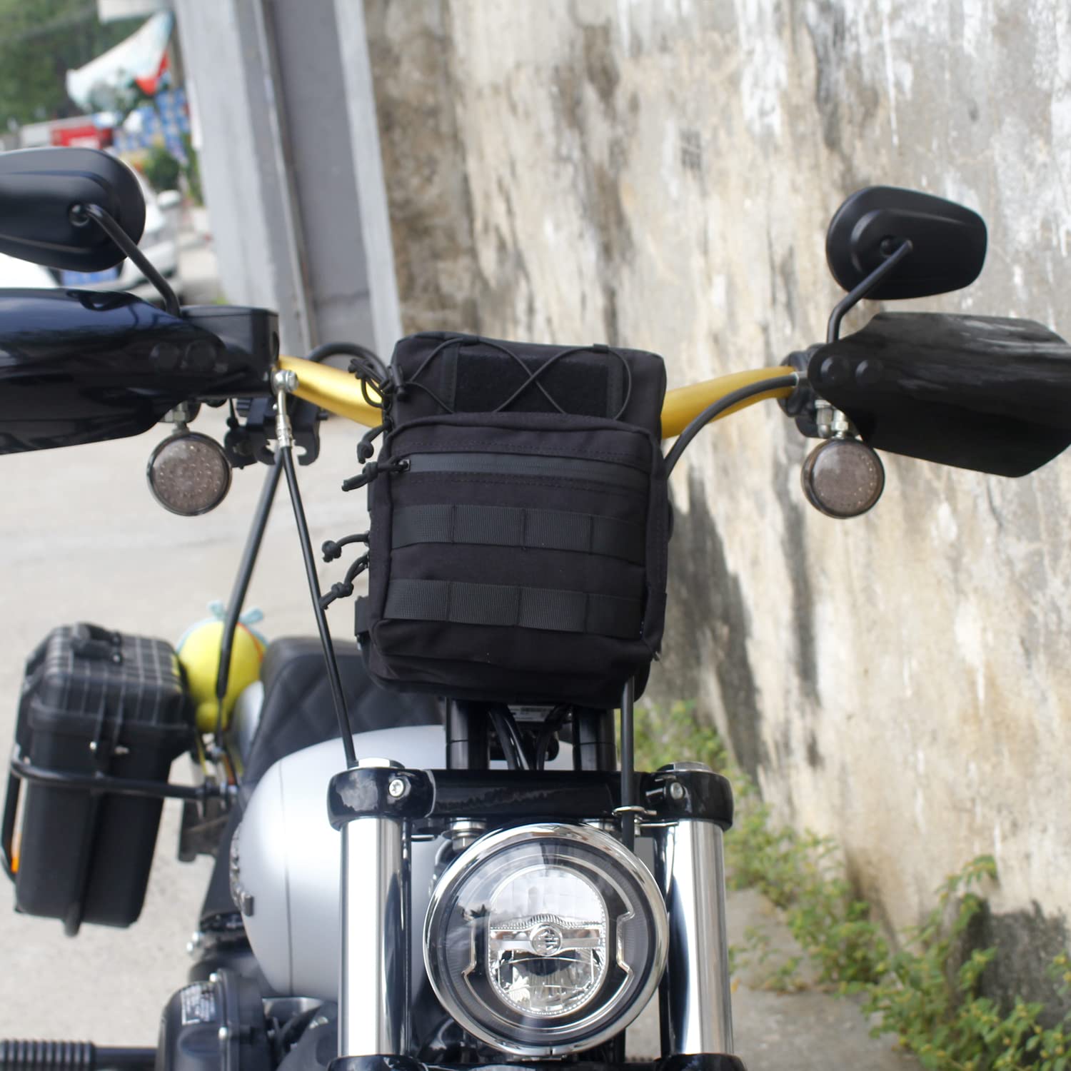 Fvmoto Universal Club Style Utility Molle Traveller Bar Handlebar T-Bar Bag Handle Bags, Fit For Harley Dyna Street Bob Fxbb Sof