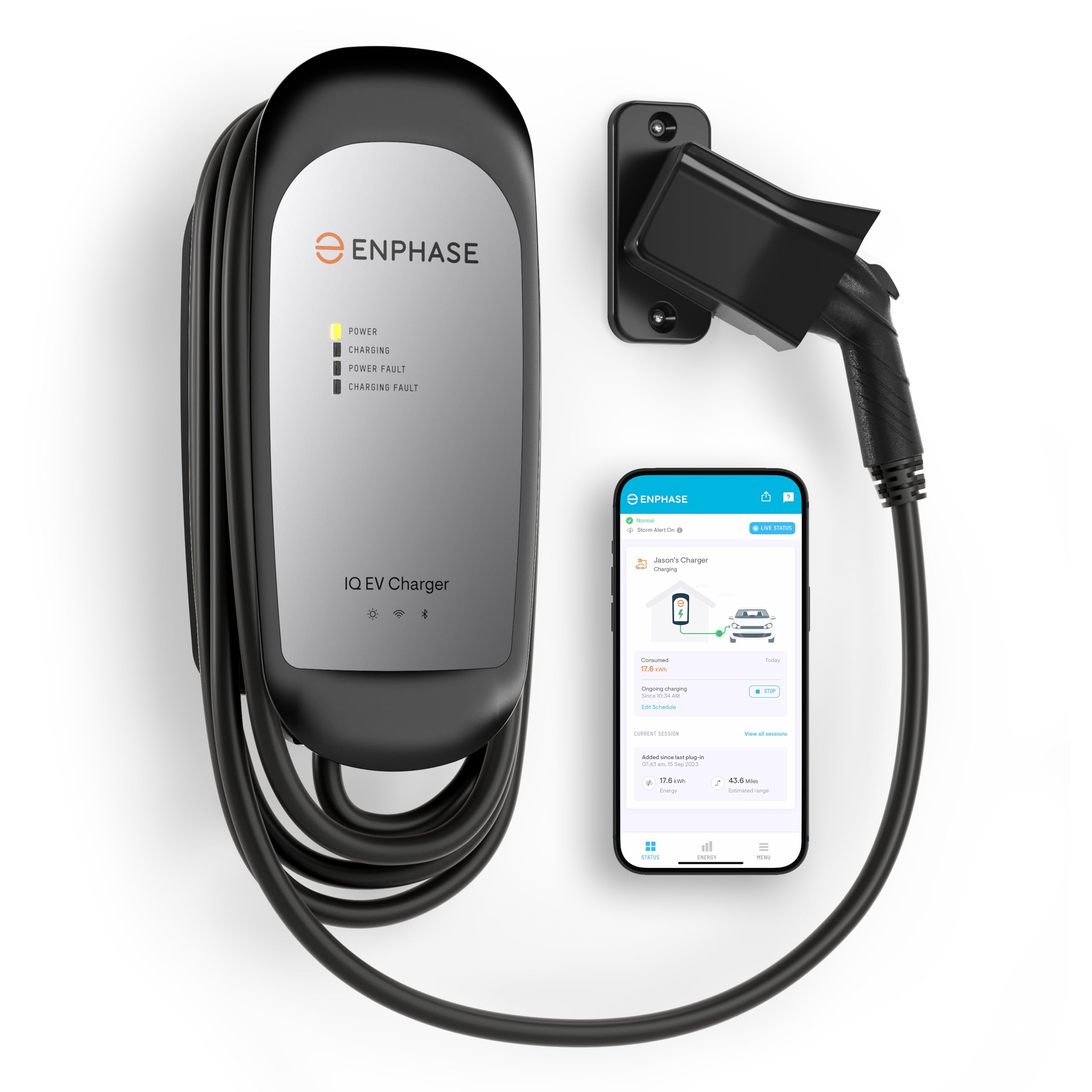 64 Amp Smart EV Charger - Enphase IQ 80, Hardwired, 15.4kW Power, 240V, Wi-Fi Connected, Safety Certified, 25ft Cable & Ruggediz