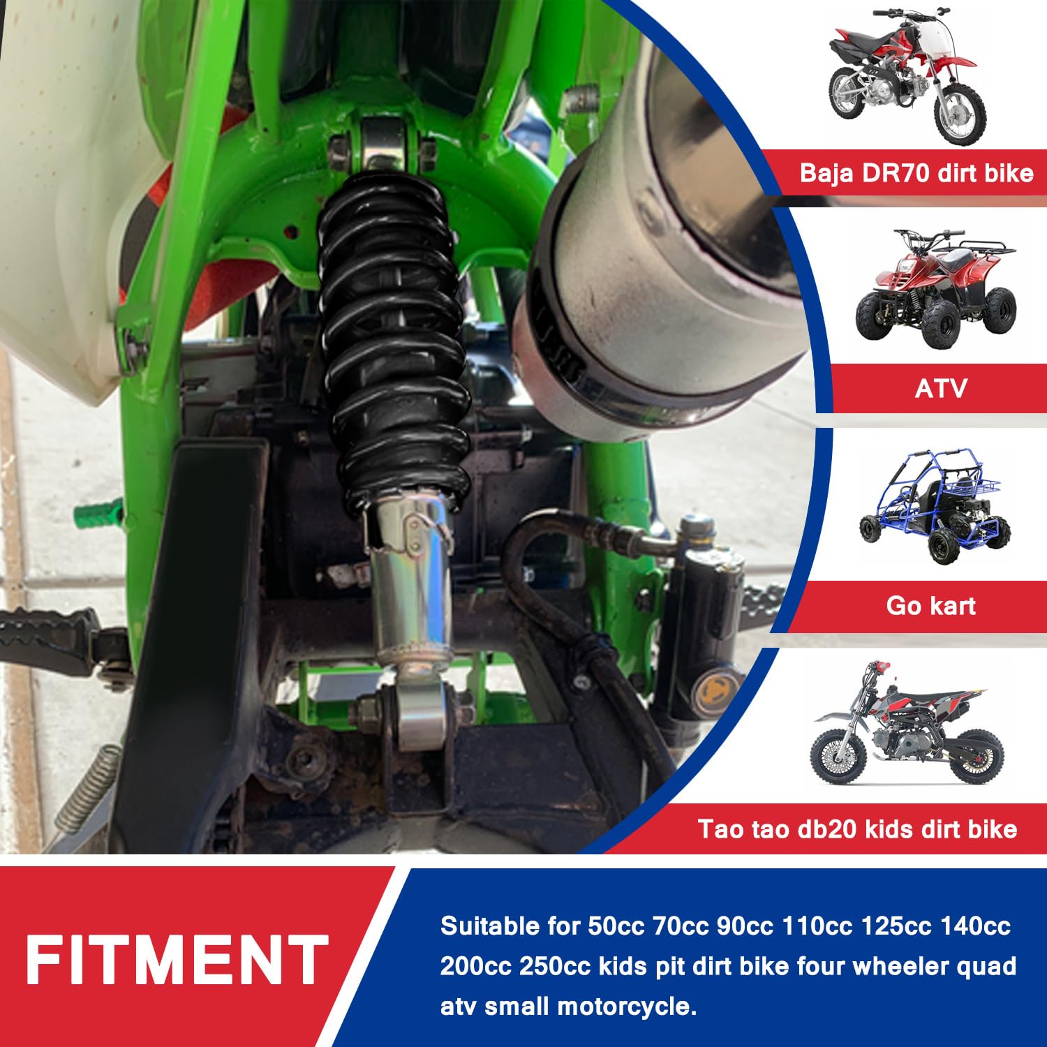 HOOUP 260mm 10.2'' Adjustable Rear Shock Absorbers for 50cc 70cc 90cc 110cc 125cc Baja Motorsports DR70 Tao Tao DB20 Kids Pit Di