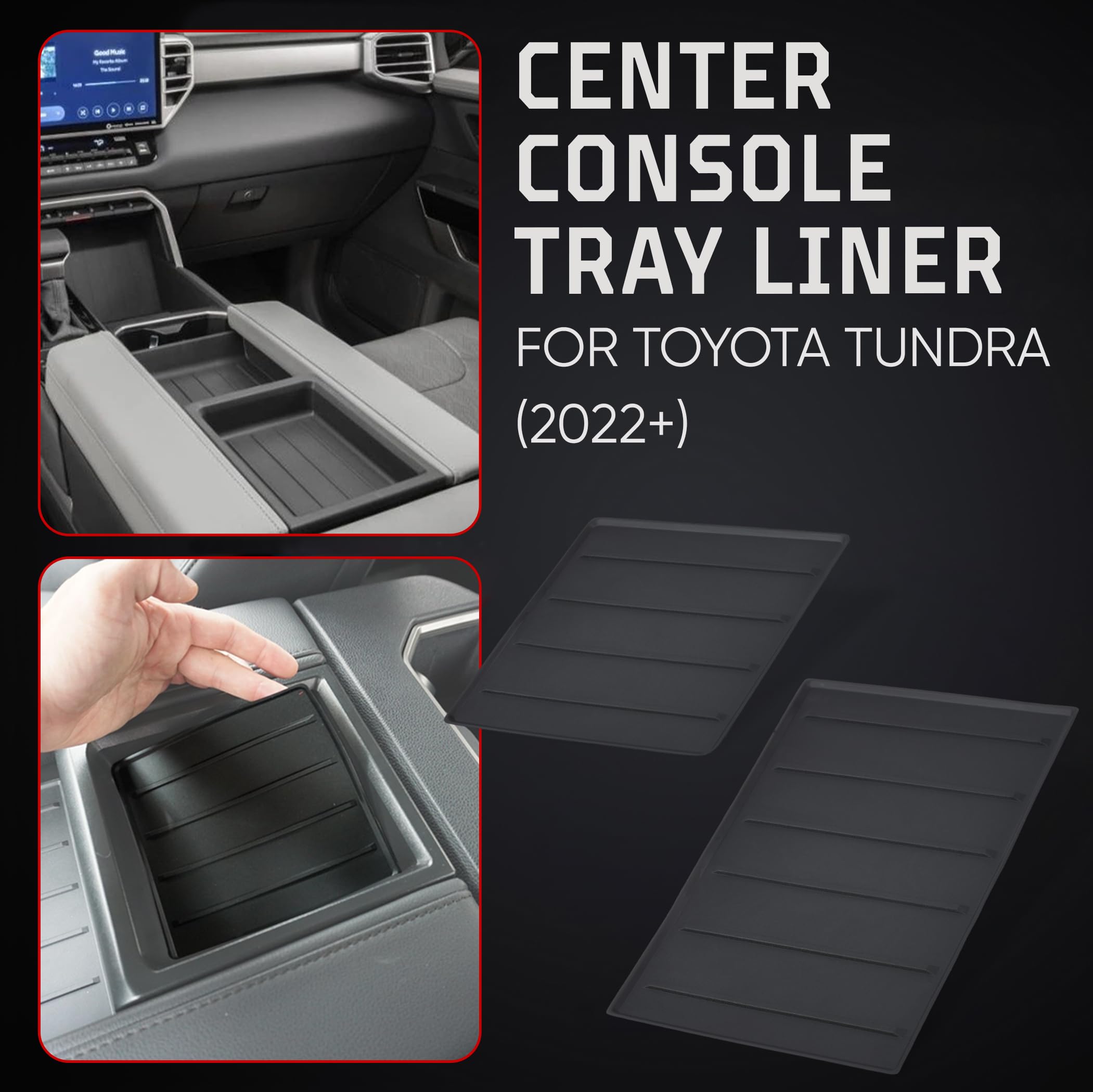 AJT DESIGN Center Console Tray Liner for Toyota Tundra & Sequoia | Non-Slip Organizer Mat | Pack of 2 | Black | Model 00683