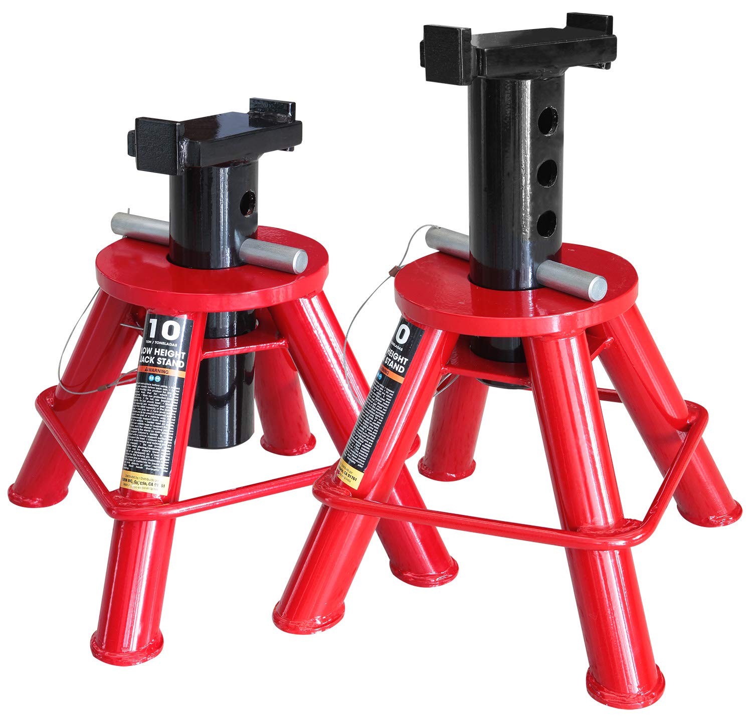 Big RED 10 Ton (20,000 lb) Capacity Heavy Duty Steel Jack Stands, 2 Pack, Low Profile, T90070
