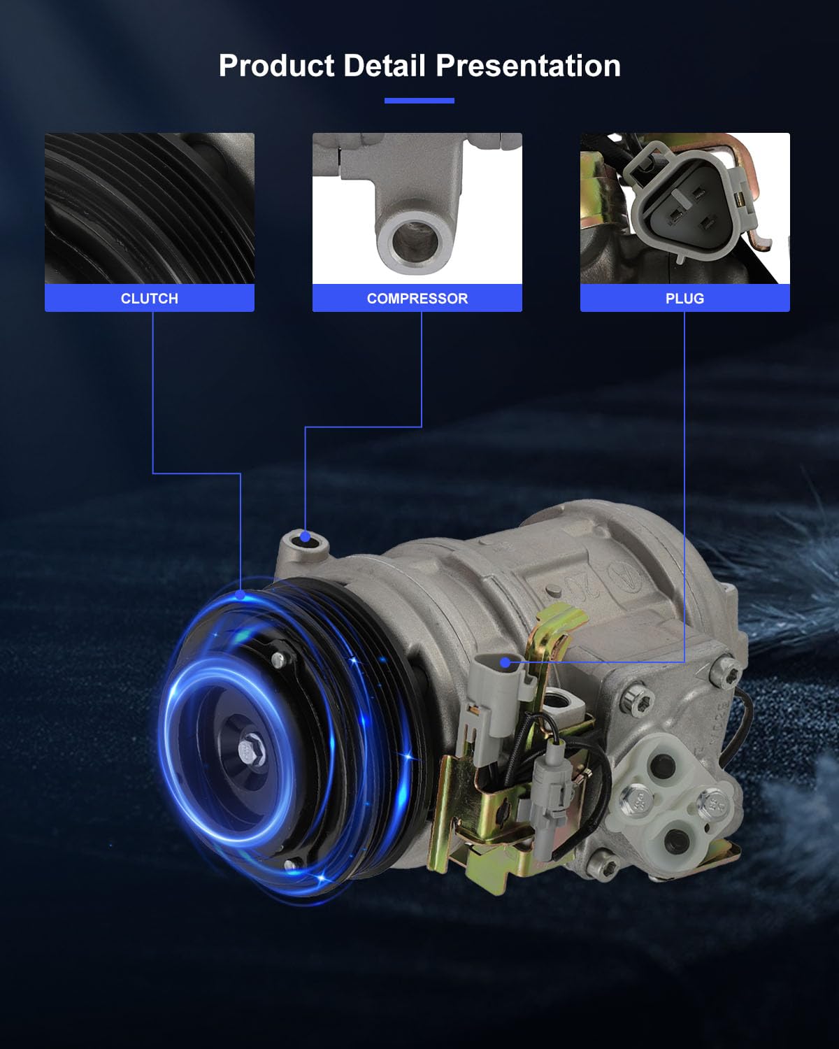 ECCPP A/C Compressor with Clutch, Model 10PA20C, Silver, Fits Lexus LS400 1990-2000, LX470 1998-2007, Fast Cooling,