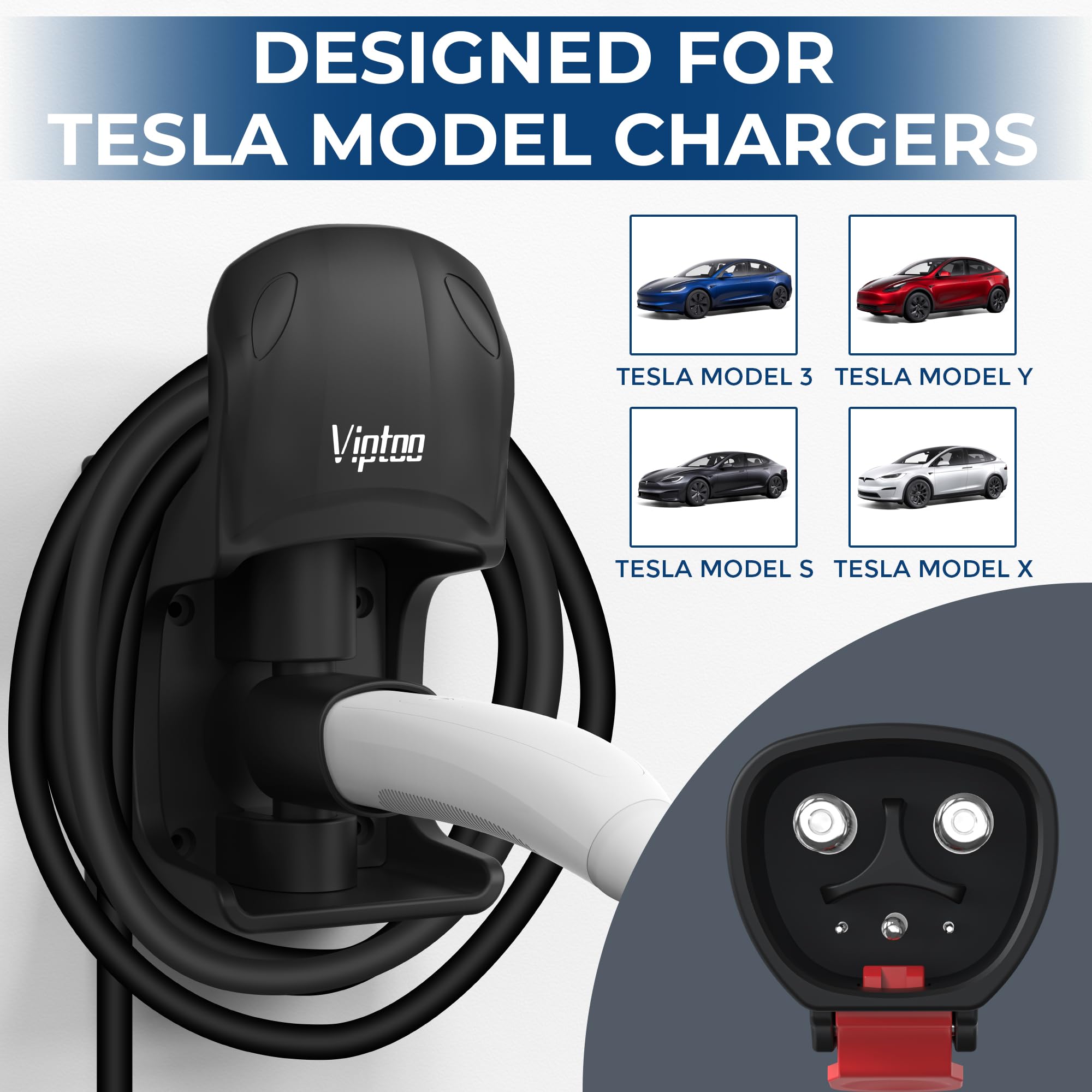 Viptoo Upgrade Tesla Charger Holder Wall Mount, Tesla Charging Cable Holder With 180 Rotation For Model 3/Y/S/X, Charging Cable