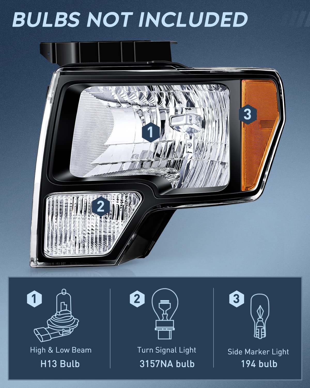 Nilight 2009 2010 2011 2012 2013 2014 F150 Headlight Assembly Black Housing Amber Corner Clear Lens Driver And Passenger Side He