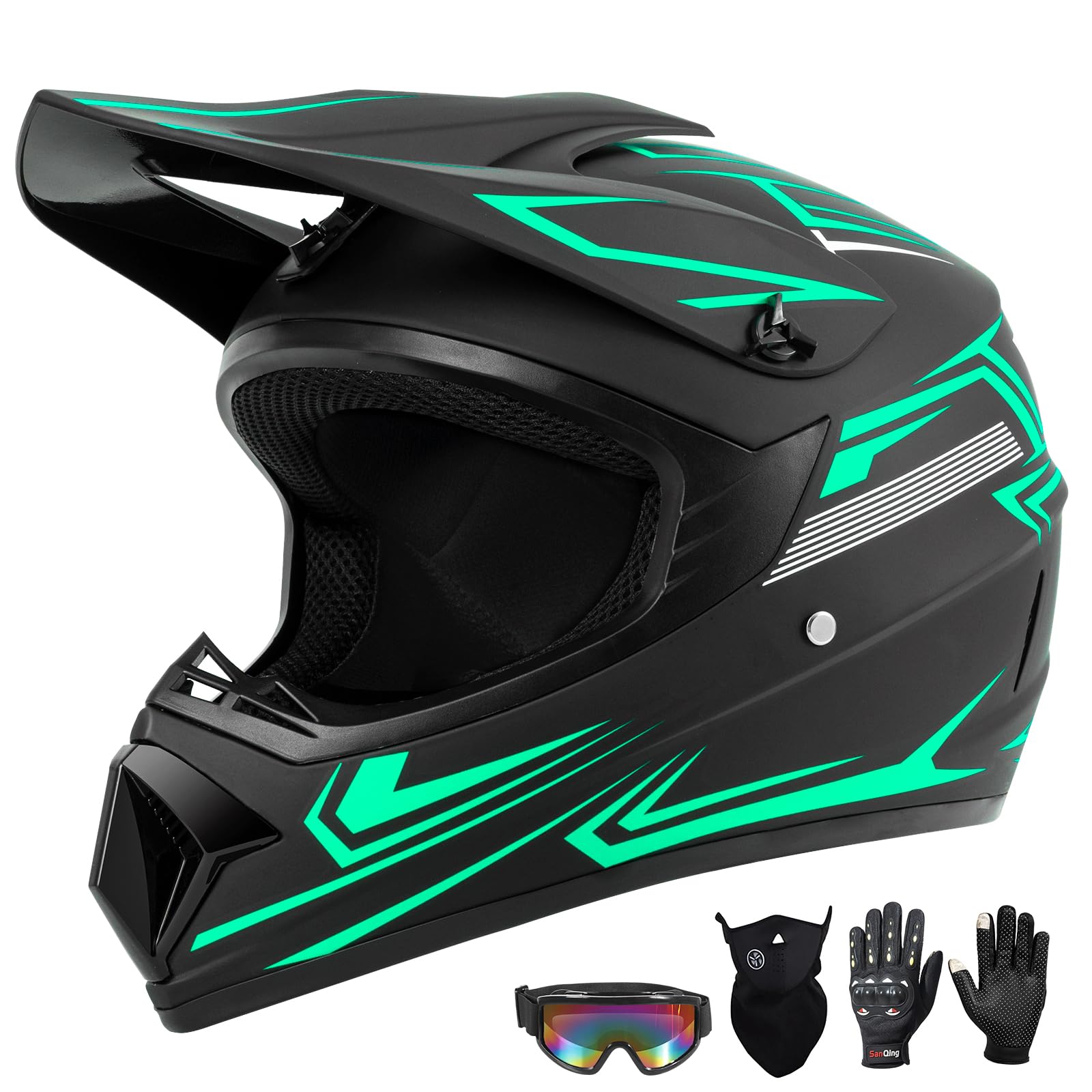 Youth Kids Dirt Bike Motocross Helmet (Goggles Gloves Face Mask) 4PCS Set, DOT Approved Boys Girls Full Face Motorcycle Helmets,