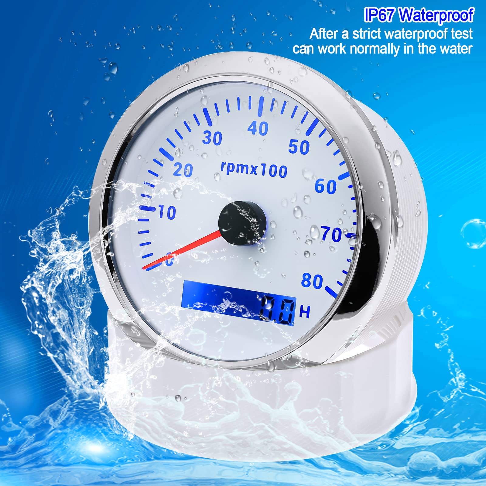 Artilaura Tachometer Boat Tacometro 85Mm 3-3/8'' 7 Color Led 8000 Rpm Gauge For Car Auto Marine Truck 9-32V (White)