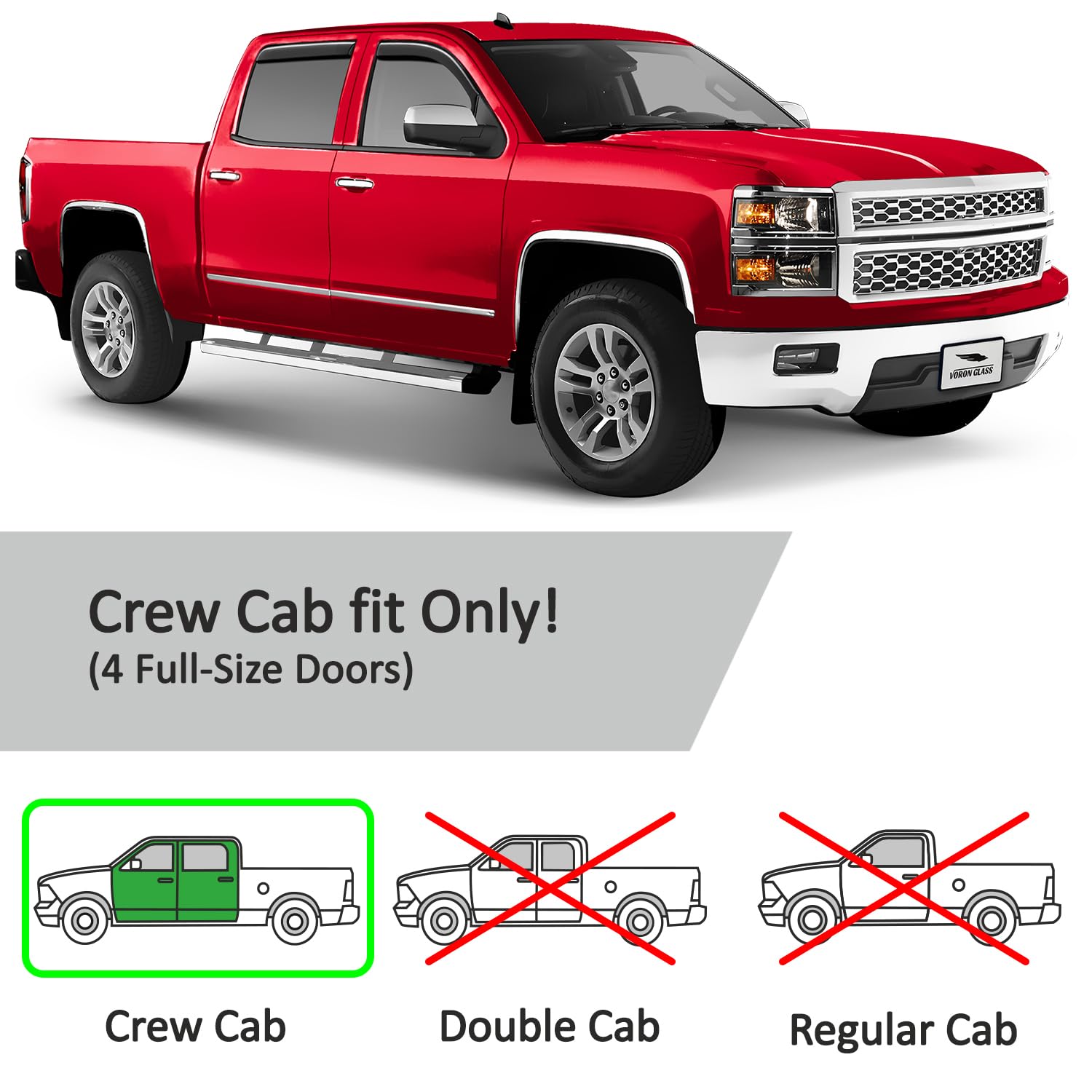 Voron Glass In-Channel Extra Durable Rain Guards For Trucks Chevrolet (Chevy) Silverado/Gmc Sierra 2014-2018 Crew Cab, Window De