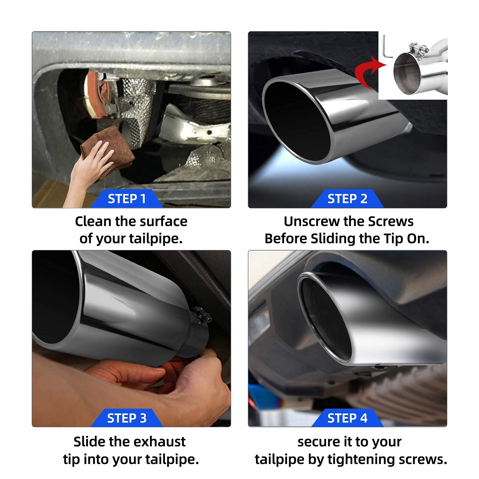 AUTOSAVER88 Exhaust Tip, 3" Inlet 6" Outlet 15" Long, Silver Stainless Steel Tailpipe, Model JBBU5EuiP0