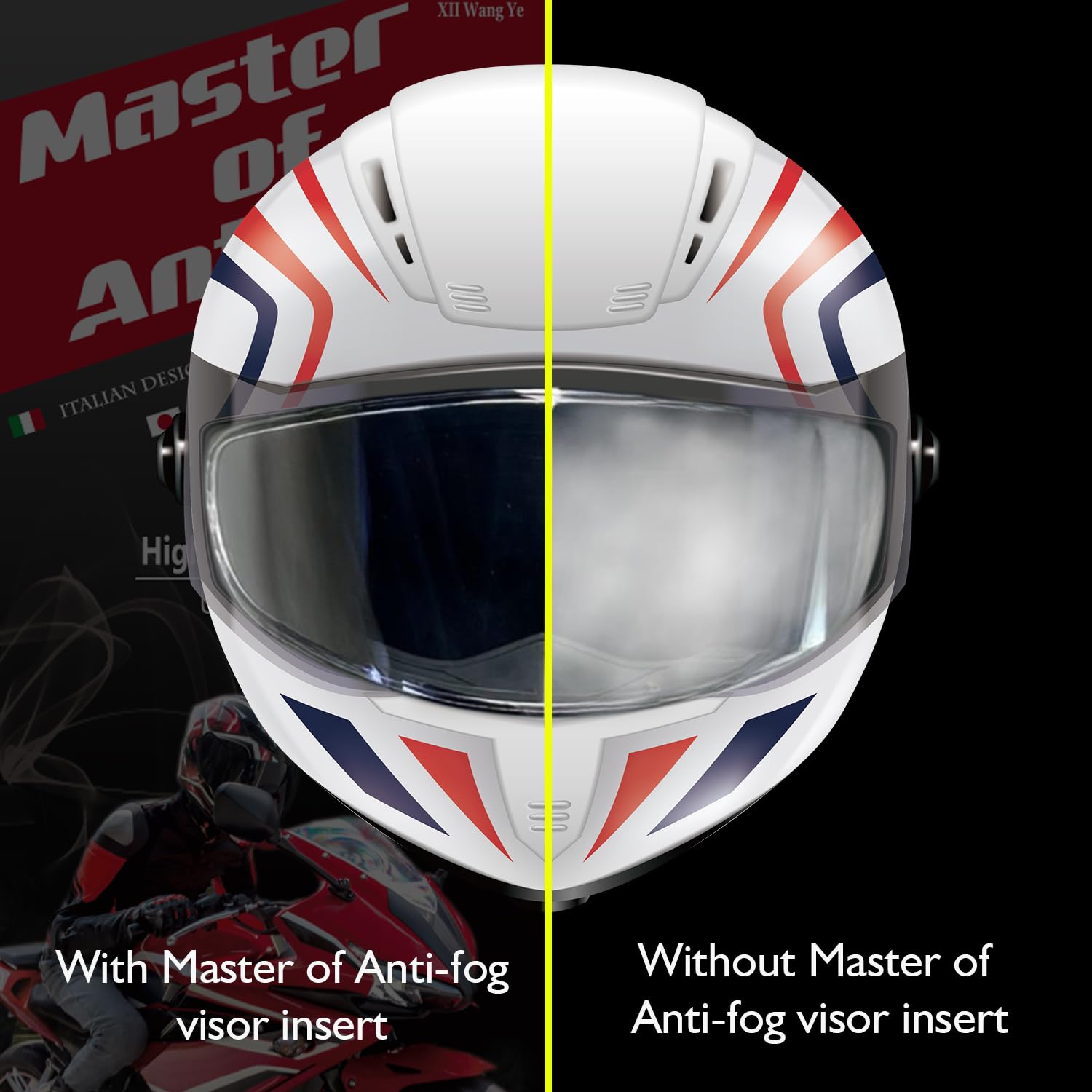 XII WY Motorcycle 3/4 open face Helmet Shield Insert - Photochromic Anti-Fog Film, Transitional Visor, Clear to Indigo Tint, Sun