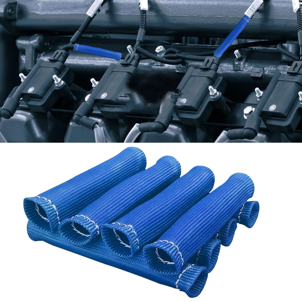 8PCS Spark Plug Wire Heat Shield Sleeve, 1500 Spark Plug Wire Cover Wrap for SBC BBC 350 454, 6 Inch Spark Plug Boot Protector S
