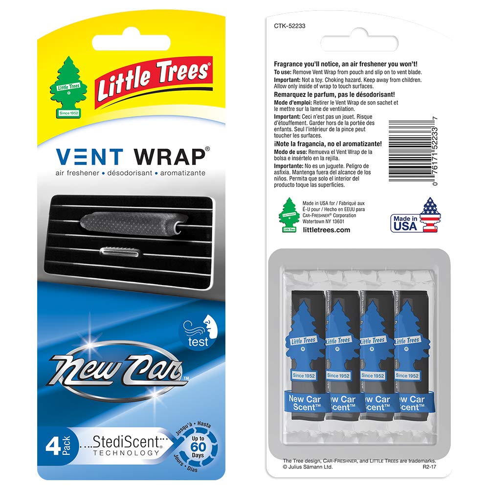 LITTLE TREES Car Air Freshener - New Car Scent, 16 Count (4 Packs) - Vent Wrap for Long-Lasting Freshness