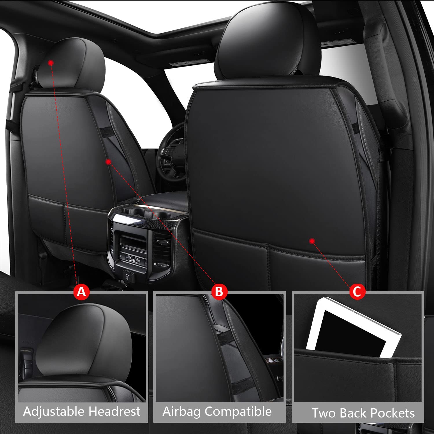 MIROZO Dodge Ram Seat Covers Full Set,5PCS Car Seat Cover Waterproof Fits for 2009-2024 Ram 1500 2500 3500 Crew Quad Regular Cab