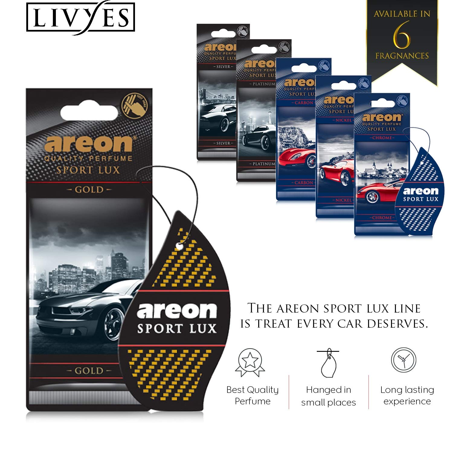 AREON Sport LUX SL03 Car Air Freshener, Quality Perfume, Platinum, 12 Count, Black