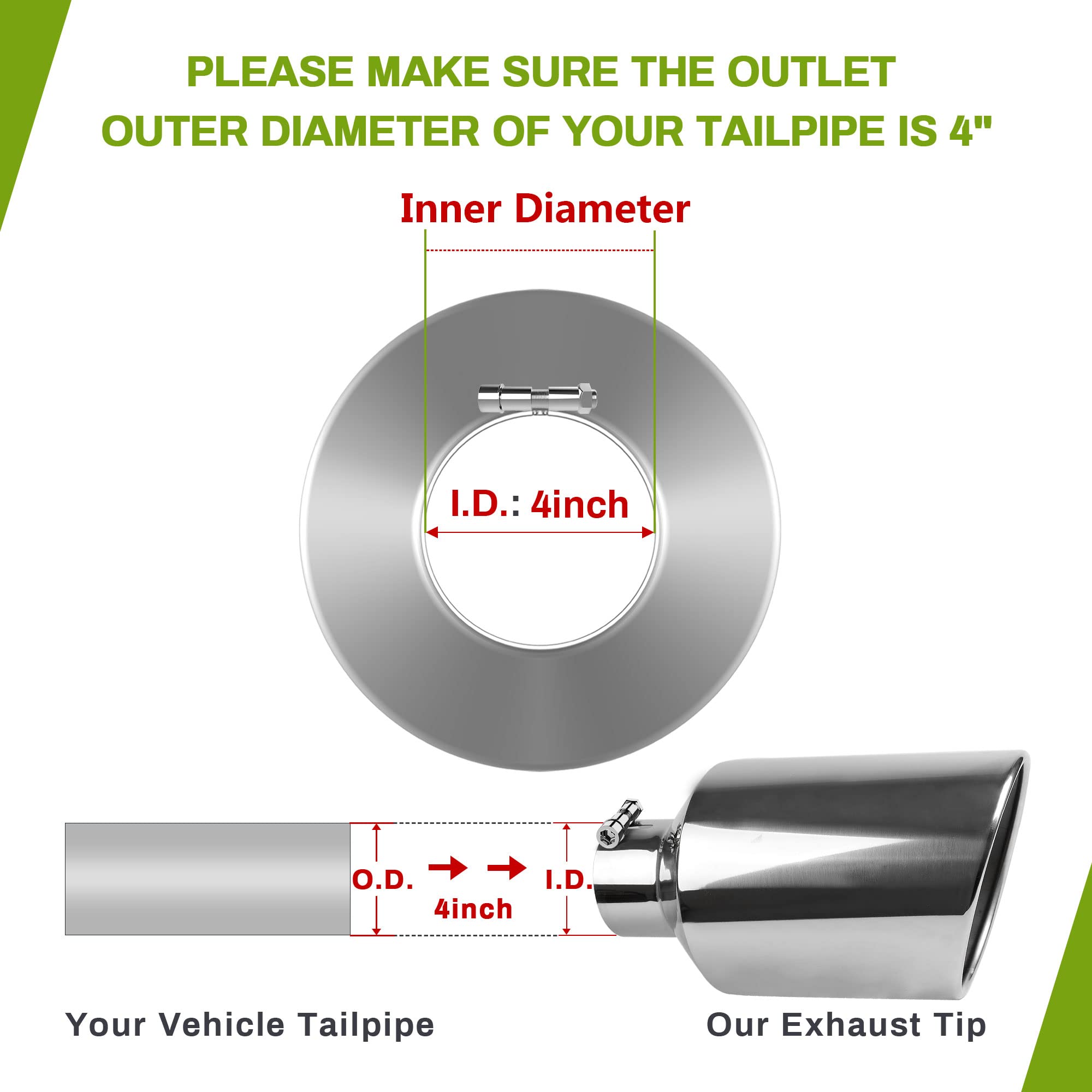 AUTOSAVER88 4 Inch Inlet Exhaust Tip, 4'' Inlet 8'' Outlet 15'' Overall Length Chrome-Plated Finish Stainless Steel Exhaust Tail