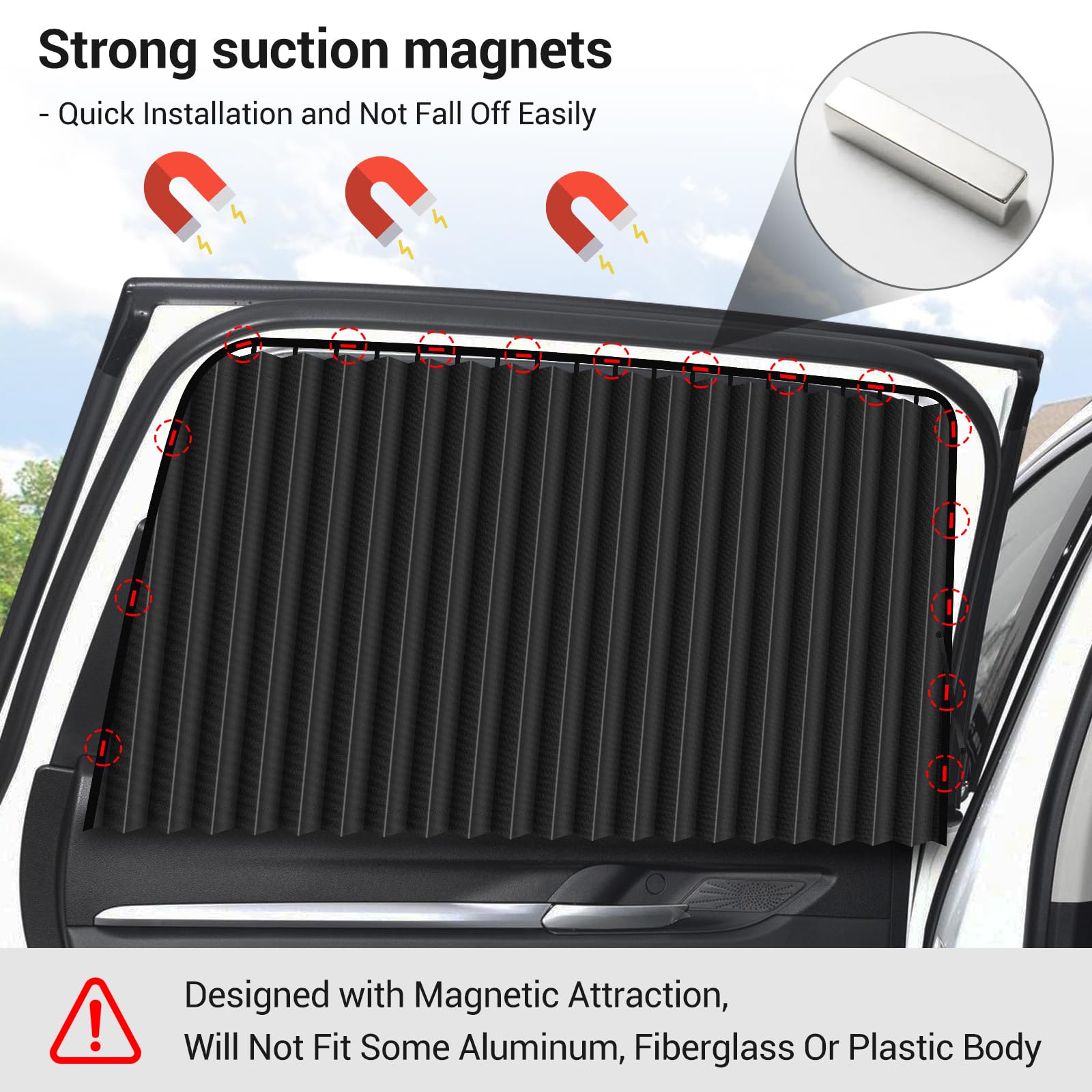 Zatooto Car Side Window Sun Shades - Front Privacy Magneic Black 2 Pcs Automotive Covers - Sunshades Curtain Prevent Glare And U