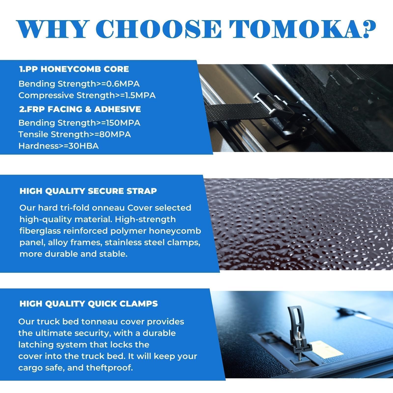 TOMOKA 4.6ft FRP Hard Folding Truck Bed Tonneau Cover Compatible with 2022 2023 2024 2025 Ford Maverick 4.5ft Bed | Solid & Wate