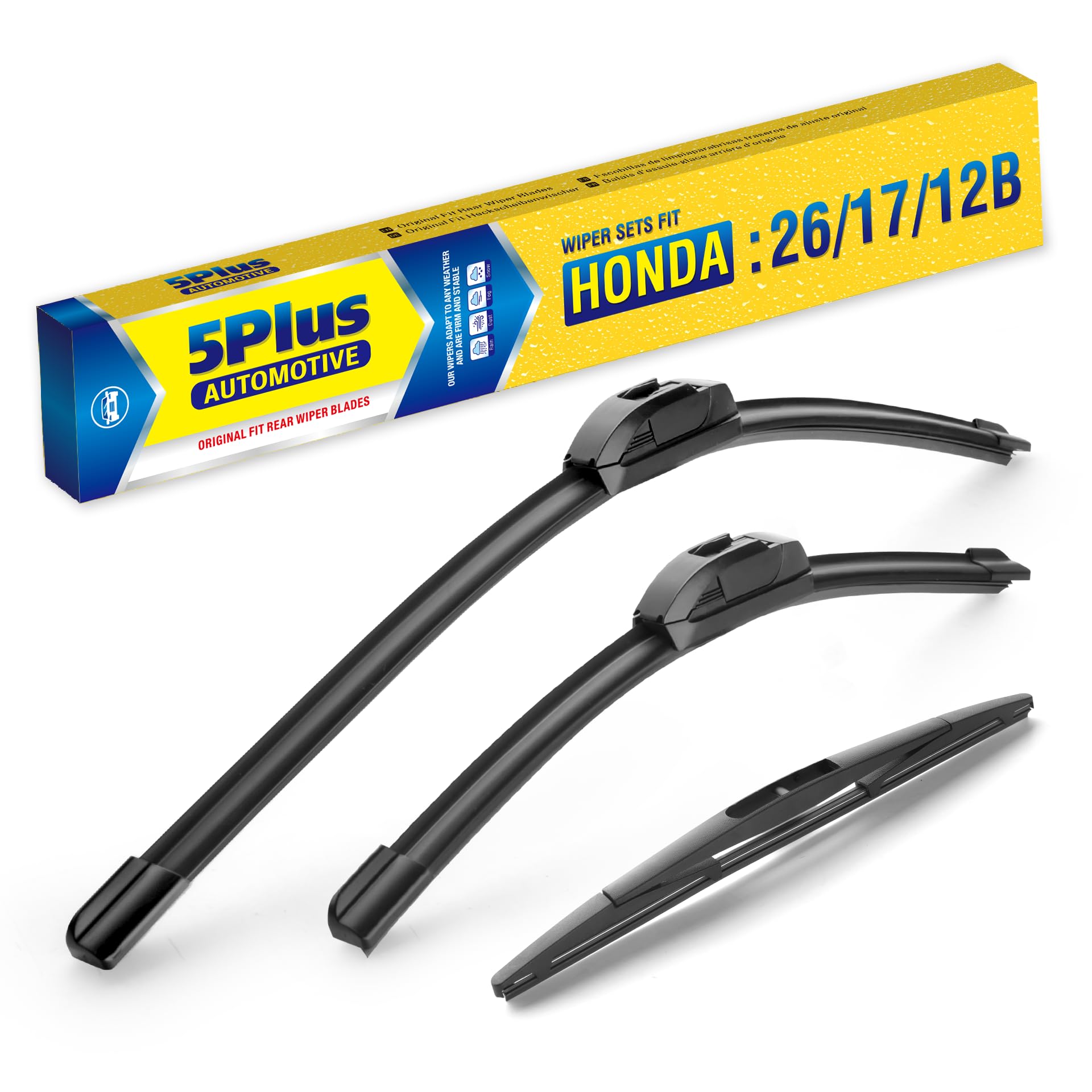 3 Wipers 26''/17''/12'' Replacement For Honda Crv 2021 2020 2019 2018 2017(Set Of 3), 26 Inch+17 Inch Windshield Wiper Blades Wi