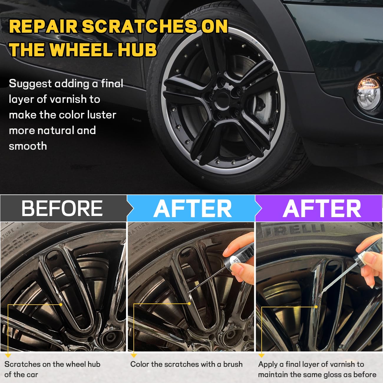 AMUIZC Touch Up Paint Wheel Scratch Fix Cars Rim Scratch Repair Pen Portable Quick and Easy for Car Wheel (Black)