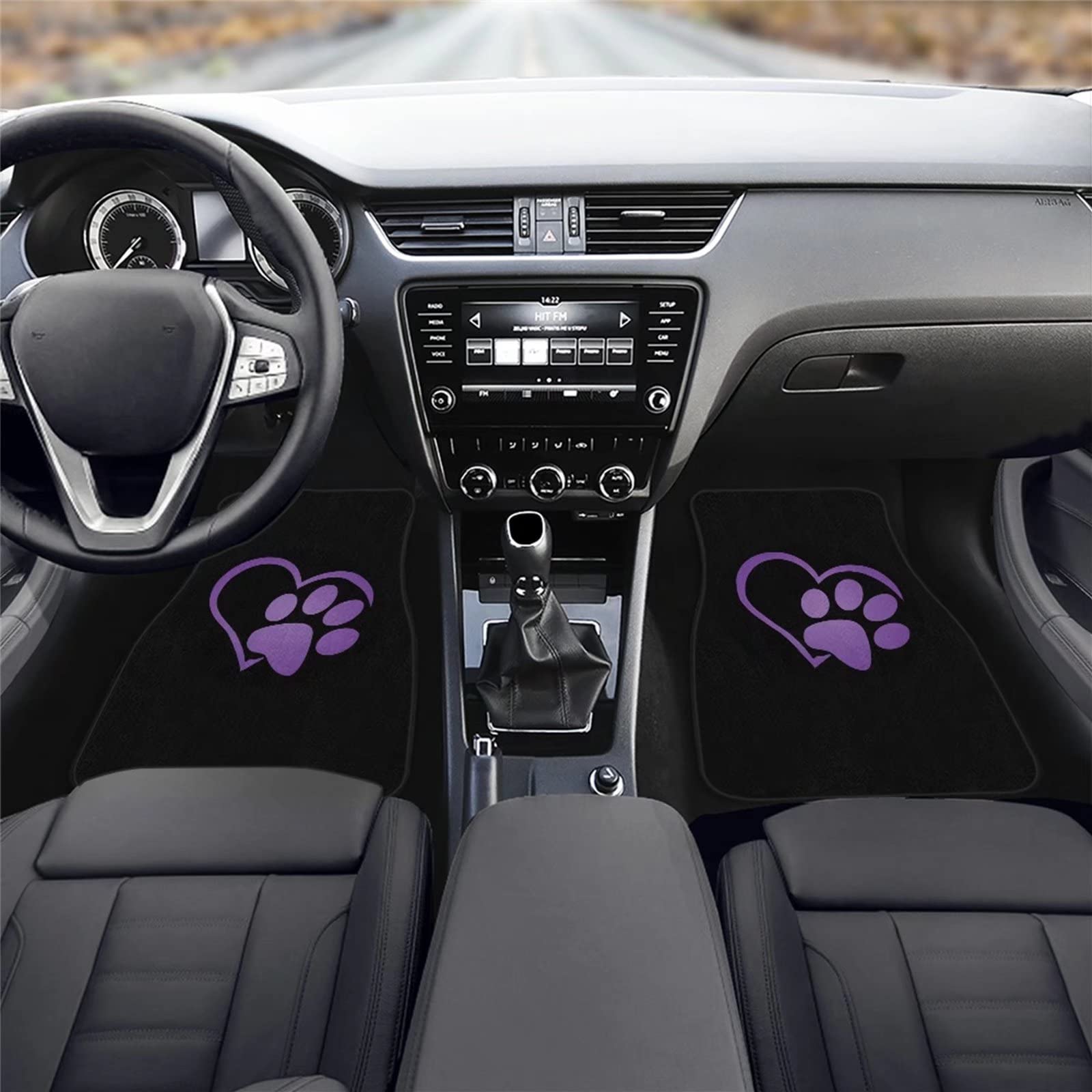 Suhoaziia Dog Paw Heart Purple Decorative Car Floor Mats Set of 4 for Front Rear Seats, Heavy Duty Rubber Backing Universal Fit,