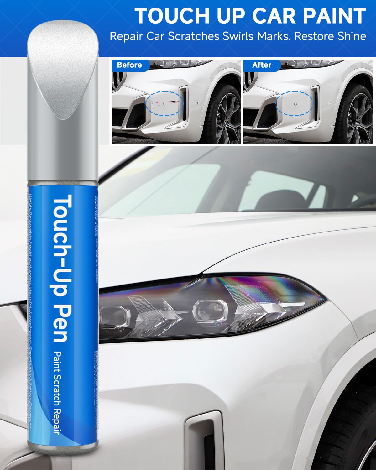 Teslaunch Touch Up Paint For Bmw, Mineral White (A96) Exact Match Touch Up Paint Car Scratch Repair (Mineral White Metallic Tric