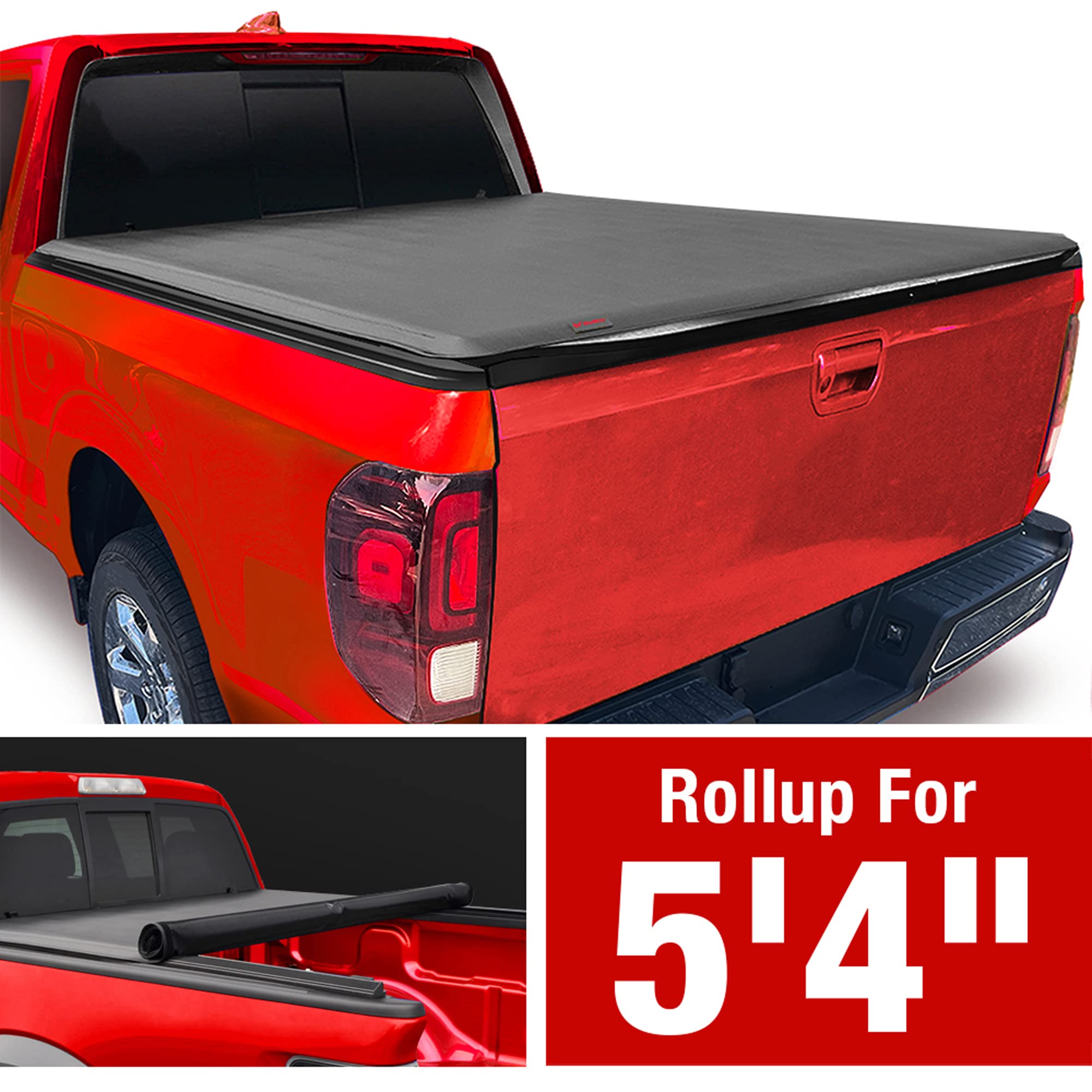 MaxMate Soft Roll-up Tonneau Cover for 2017-2024 Honda Ridgeline, 5'4" Bed, Black Vinyl