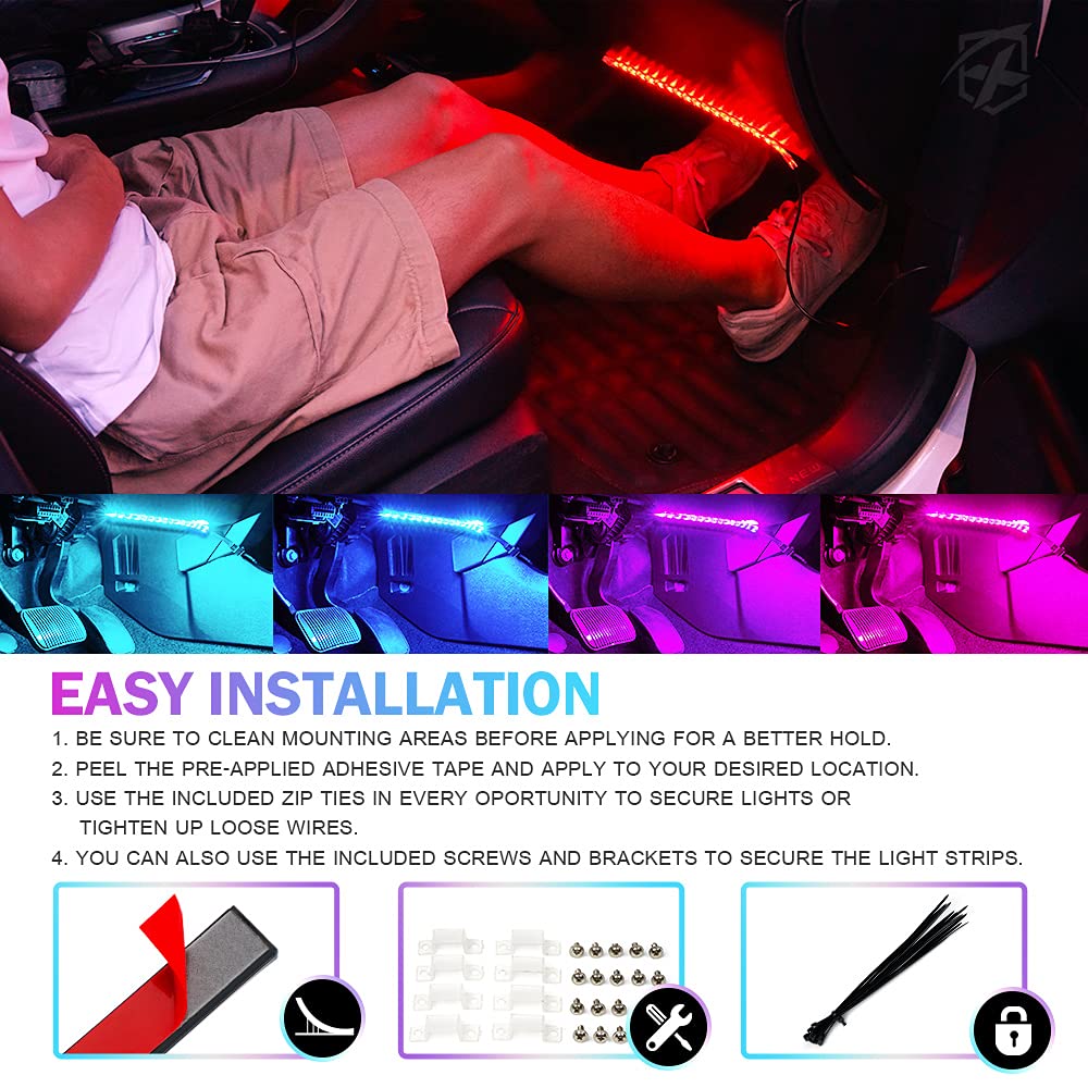 Xprite 8Pcs Car Rgb Led Strip Lights, Exterior Underglow & Interior Bluetooth Lights Kit, App Control & Wireless Remote, Music S