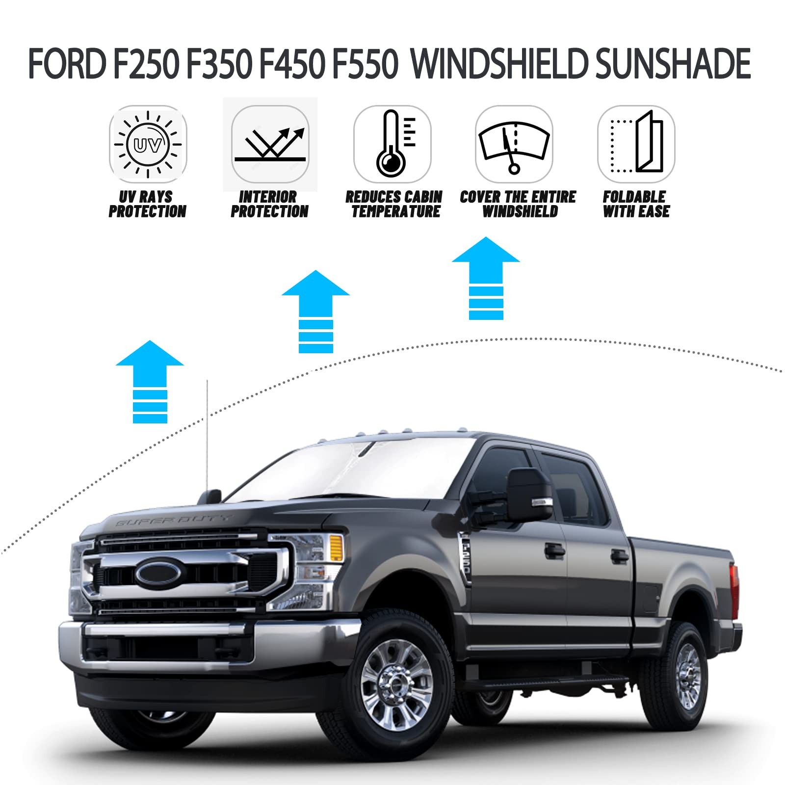 D-Lumina Windshield Sun Shade For 2017-2024 Fo-Rd F250 F350 F450 F550 Super Duty 2/4 Door Accessories, Front Window Sunshade Sun