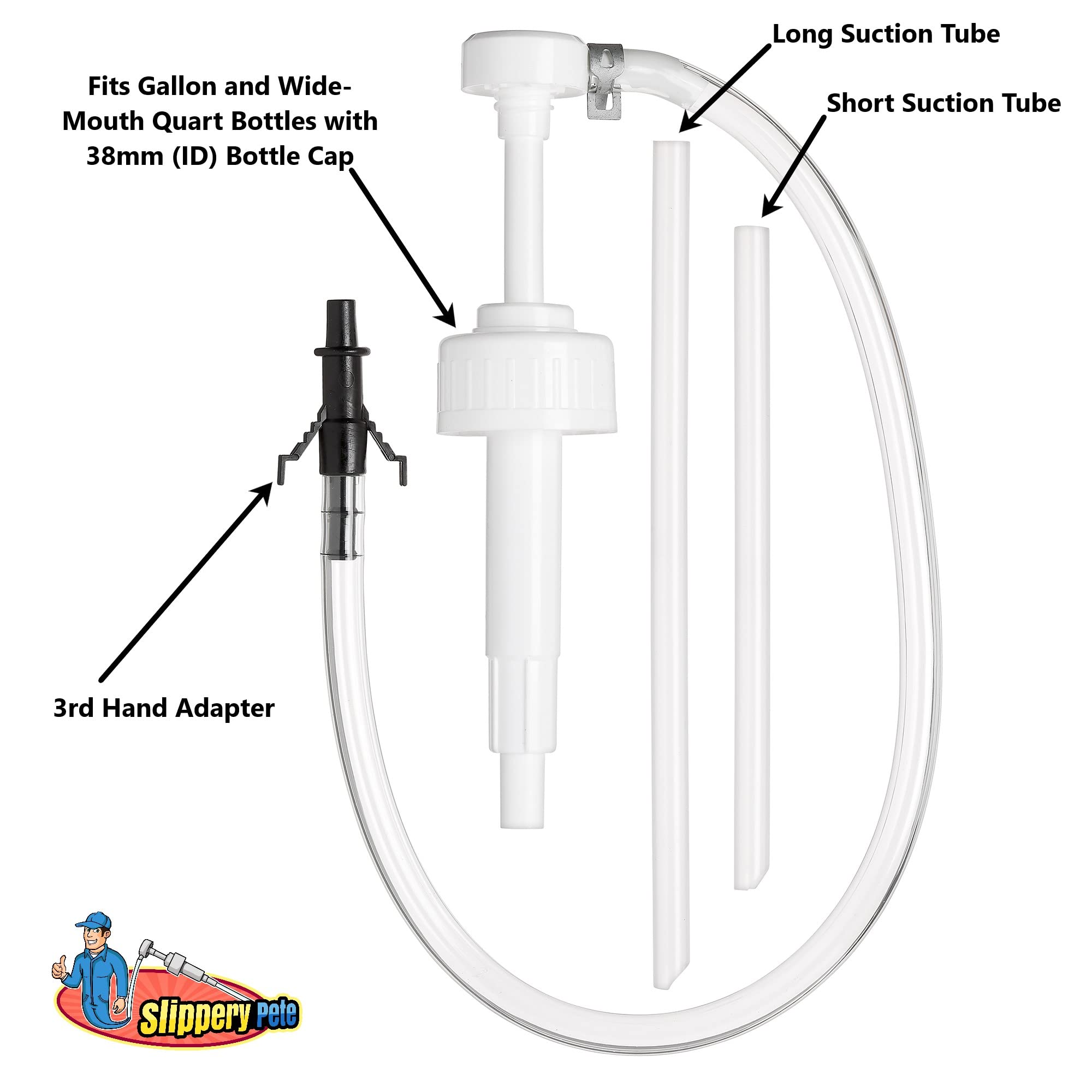 Slippery Pete - Fluid Pump For Wide-Mouth Quart Bottles - 8Cc Per Pump Stroke And 3Rd Hand Adapter, Transfer Gear Oil, Transmiss