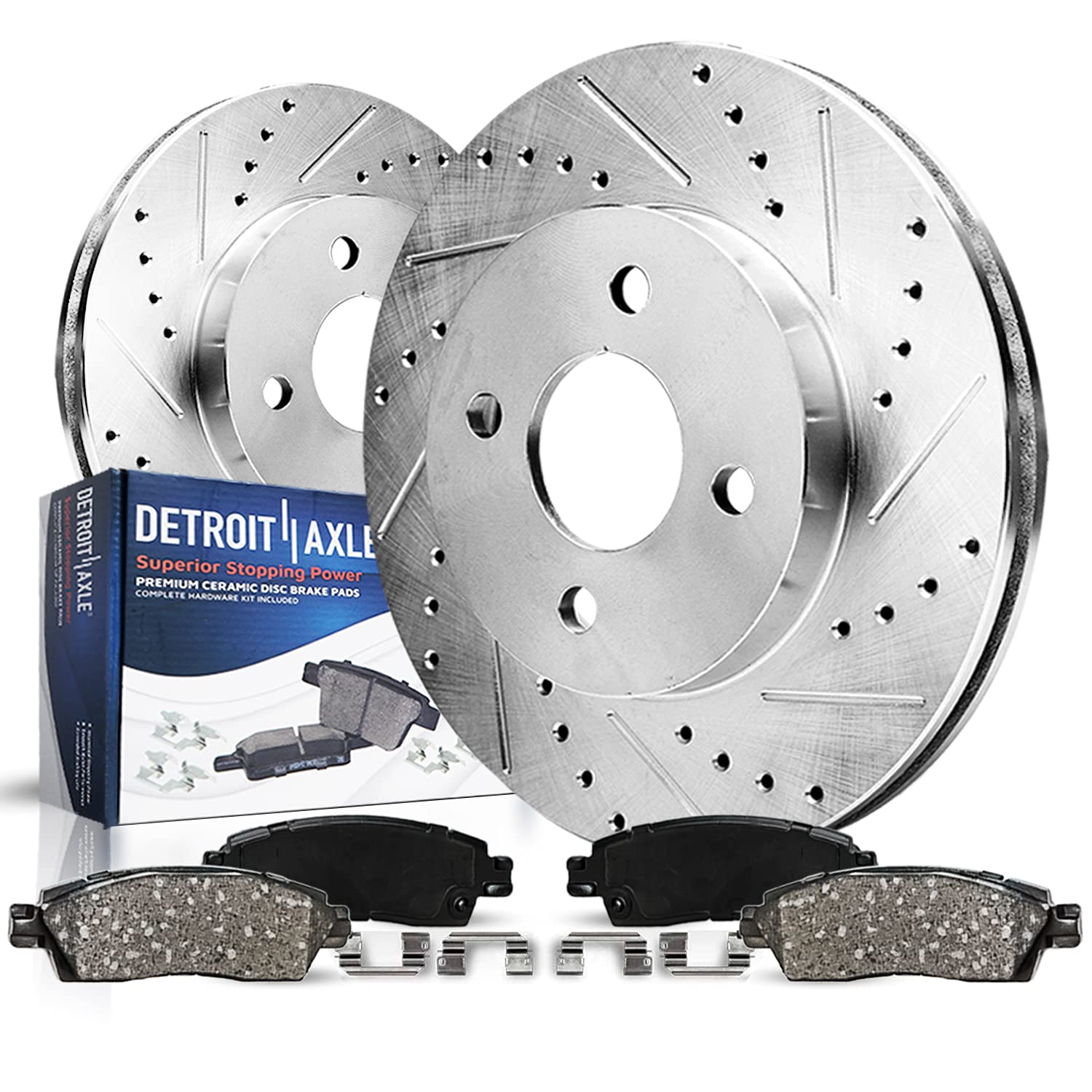 Detroit Axle - Front Brake Kit for 4-Lug 2.3L 1998-2002 Honda Accord Sedan Replacement Drilled & Slotted Brake Rotors 1999 2000 