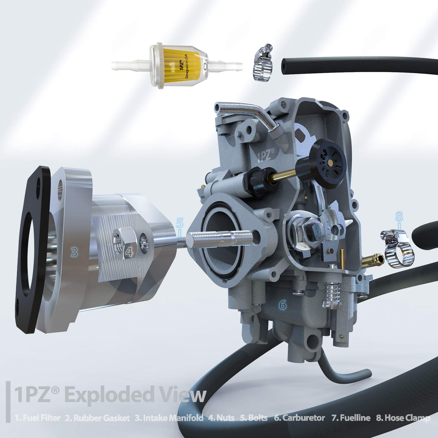 1PZ Carburetor with Aluminum Intake Manifold for Yamaha Warrior 350 YFM350 1987-2004 ATV Replacement Parts
