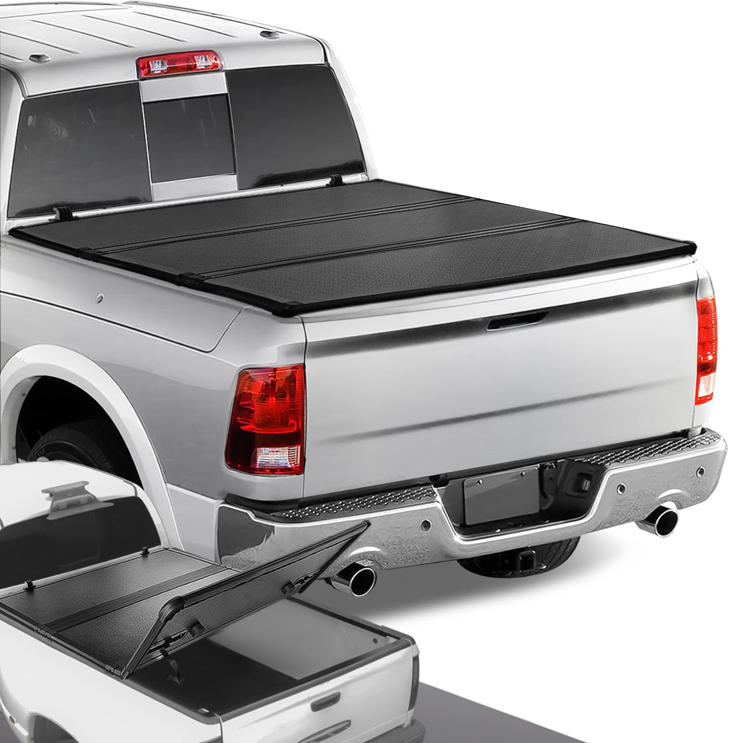 Dna Motoring Ttc-Hard-018 Truck Bed Top Hard Solid Tri-Fold Tonneau Cover Compatible With 09-18 Ram 5.7Ft Fleetside Short Bed