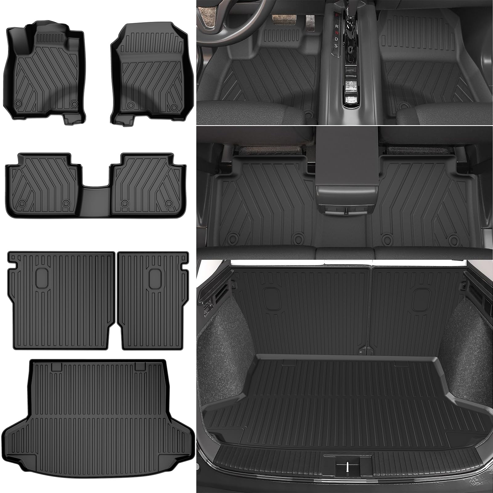 Floor Mats & Cargo Liner & Backrest Mat Fit for Honda HRV HR-V 2025 2024 2023: All Weather Protection Floor Liner - 1st & 2nd Ro