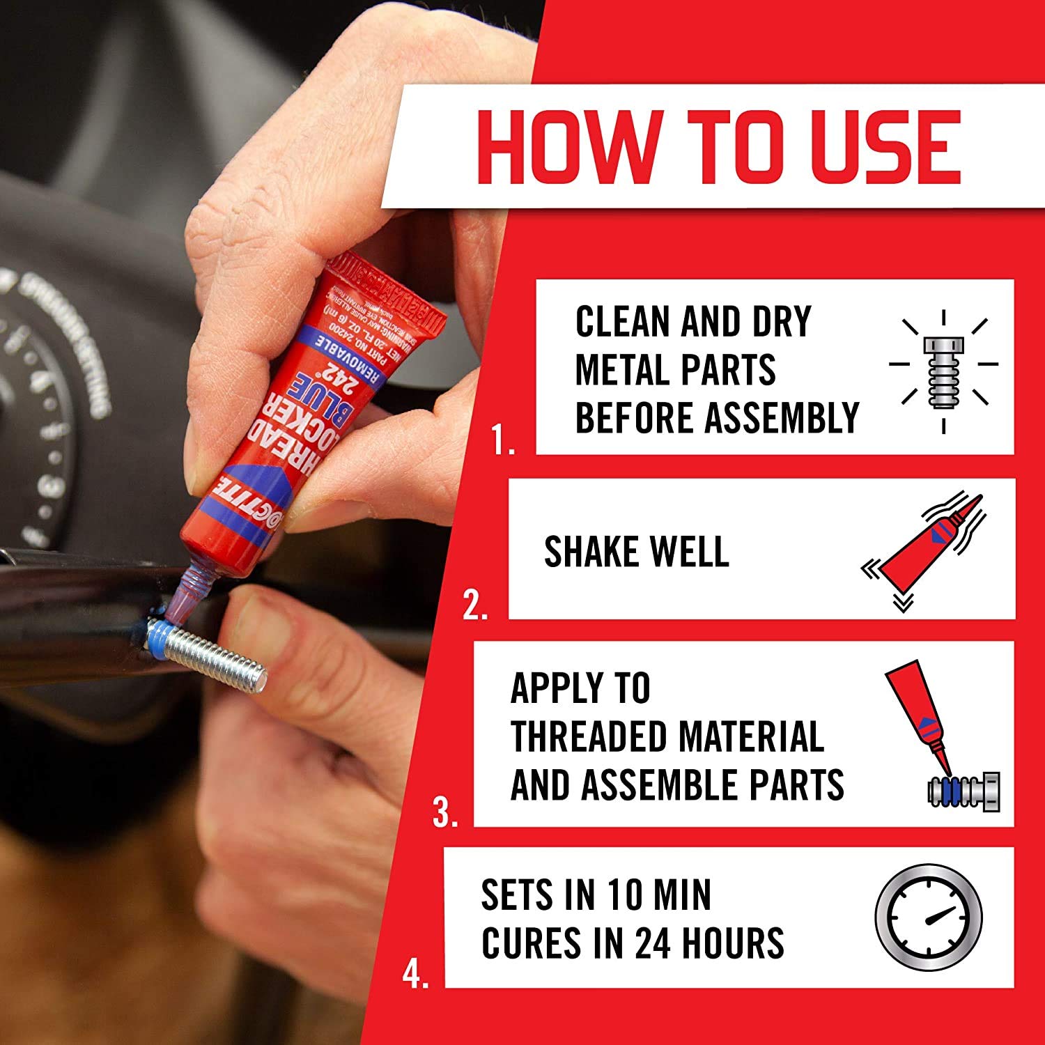Loctite Threadlocker Blue 242 - Removable Thread Lock Glue For Nuts, Bolts, & Fasteners, Medium Strength Screw Glue To Prevent L